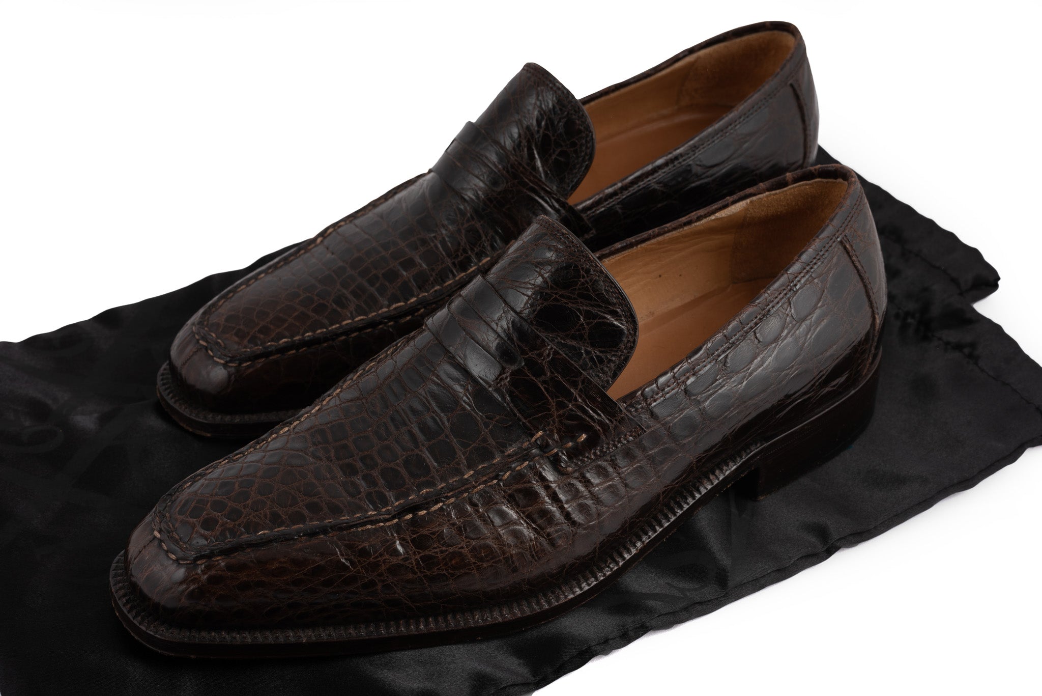 SUTOR MANTELLASSI Handmade Brown Crocodile Leather Penny Loafer Shoes EU 40 US 7 SUTOR MANTELLASSI