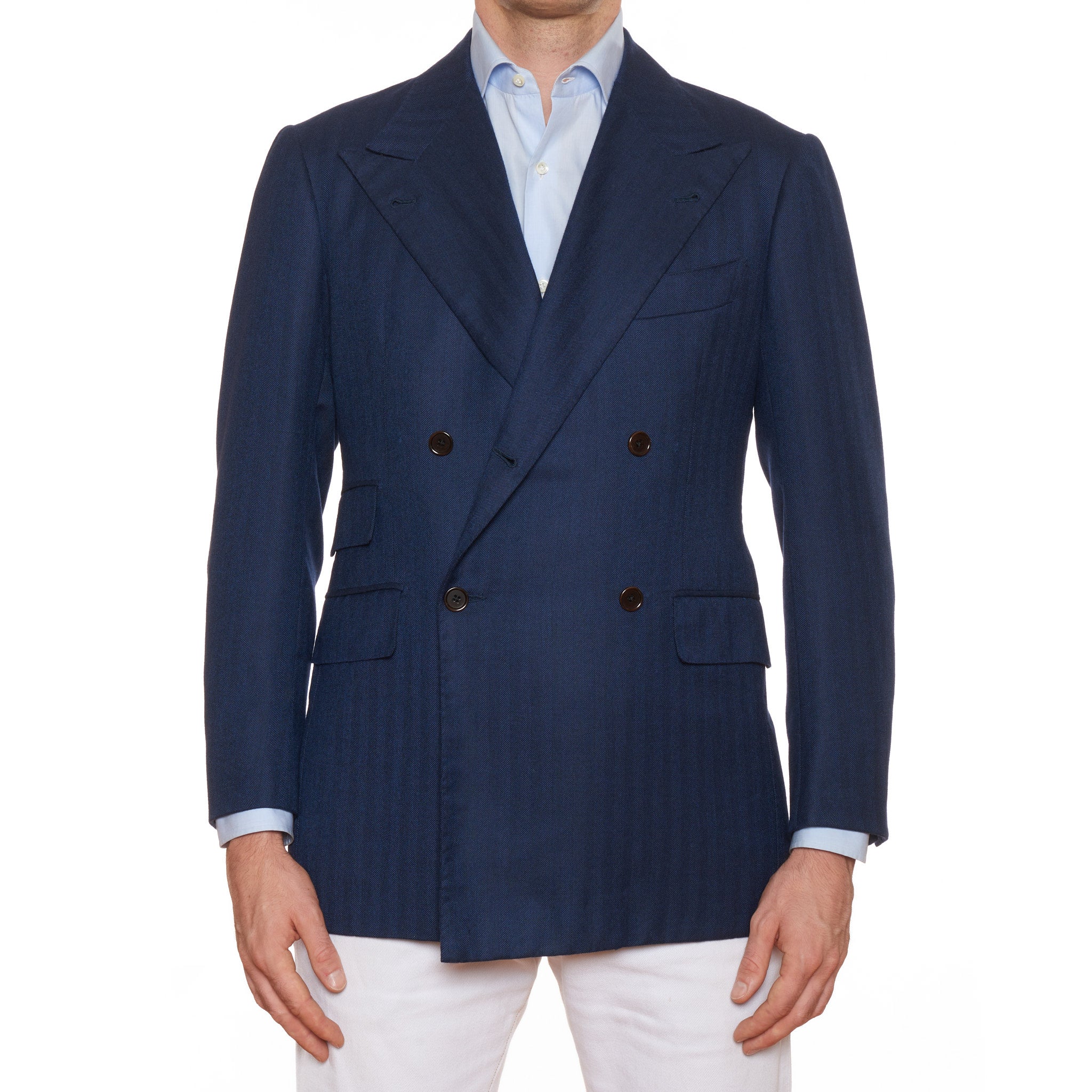 Sartoria CHIAIA Bespoke Blue Herringbone Wool-Cashmere  DB Jacket 50 NEW US 40 SARTORIA CHIAIA