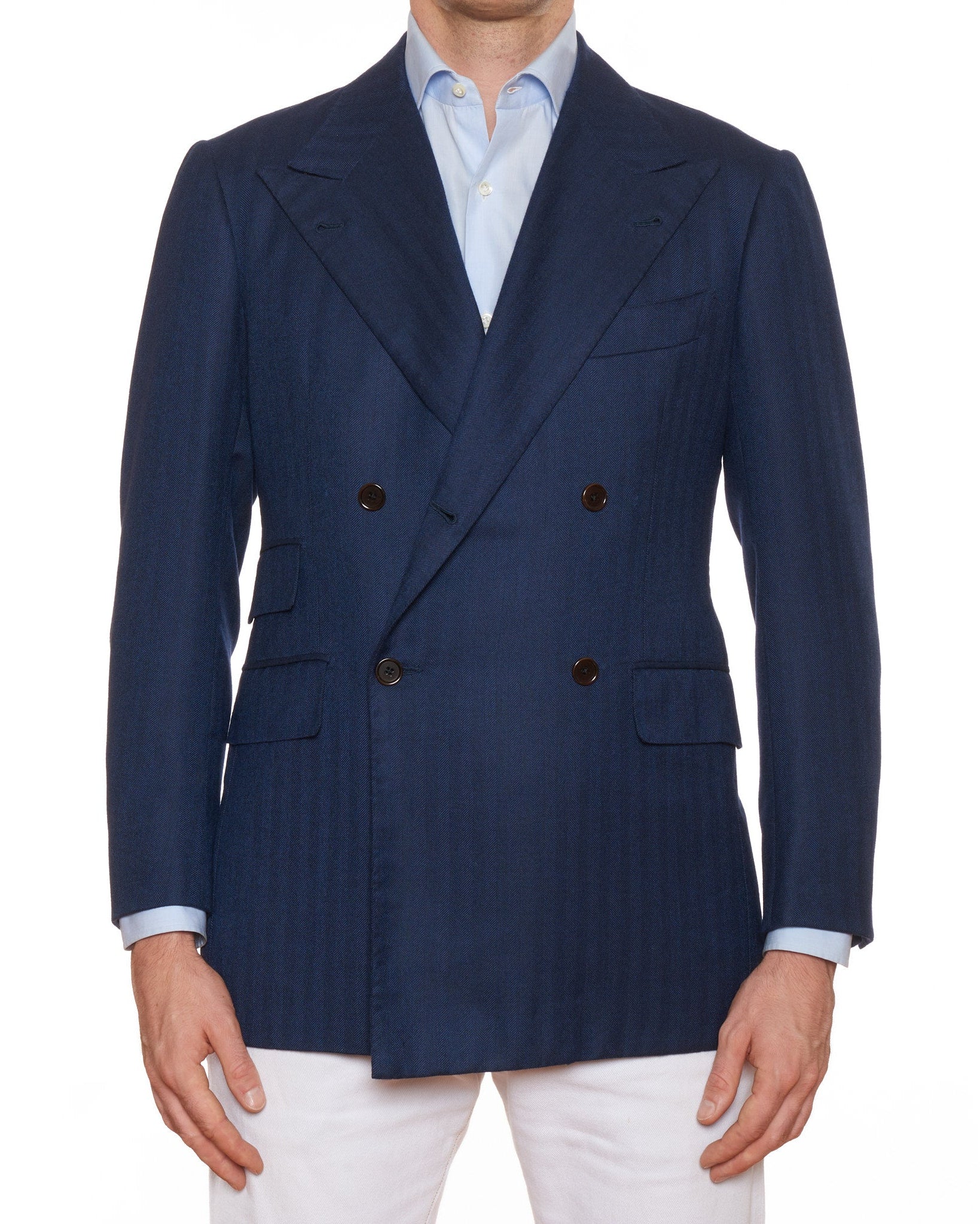 Sartoria CHIAIA Bespoke Blue Herringbone Wool-Cashmere DB Jacket 50 NEW US 40 SARTORIA CHIAIA