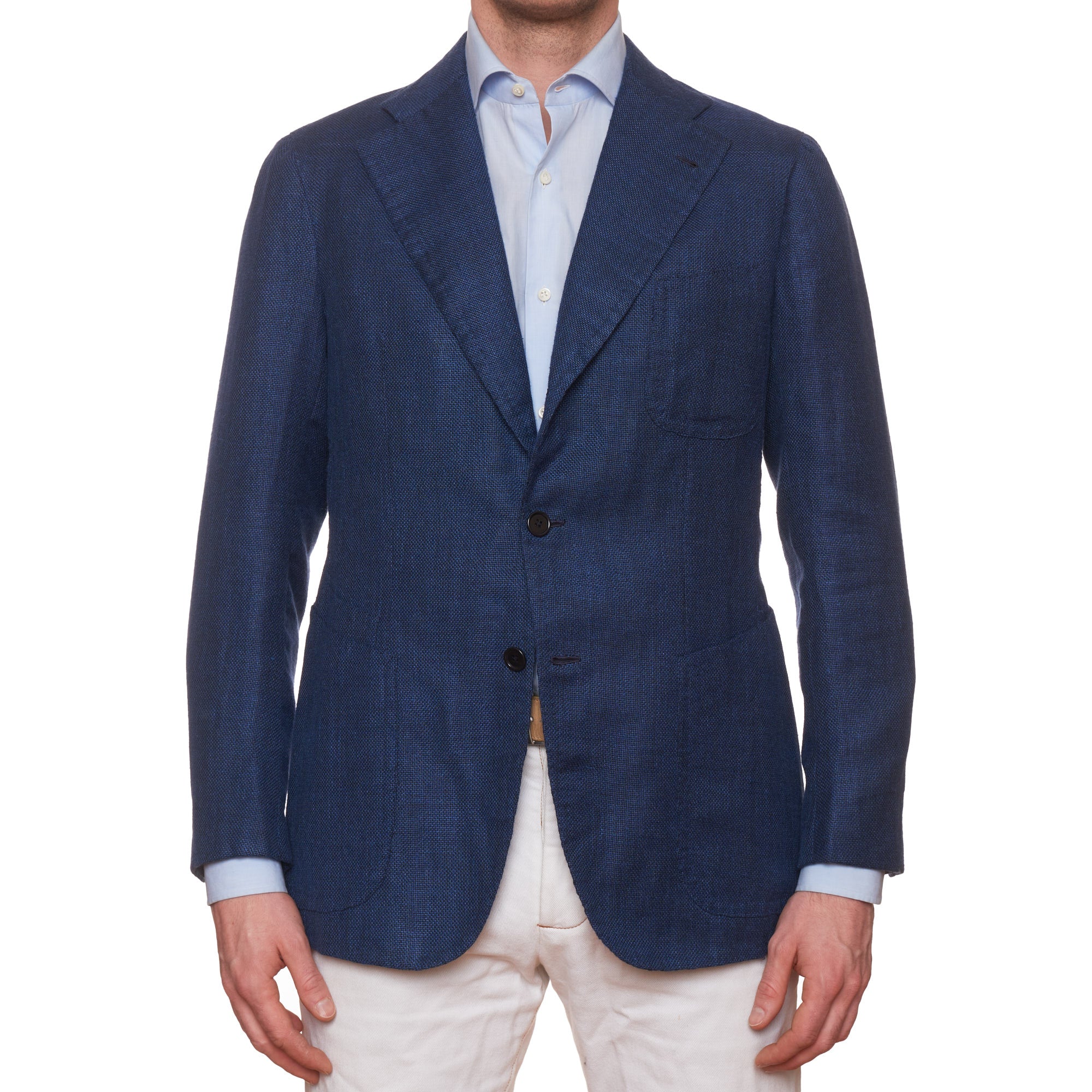 Sartoria CHIAIA Bespoke Handmade Blue Wool-Silk-Linen Hopsack Jacket EU 50 US 40 SARTORIA CHIAIA