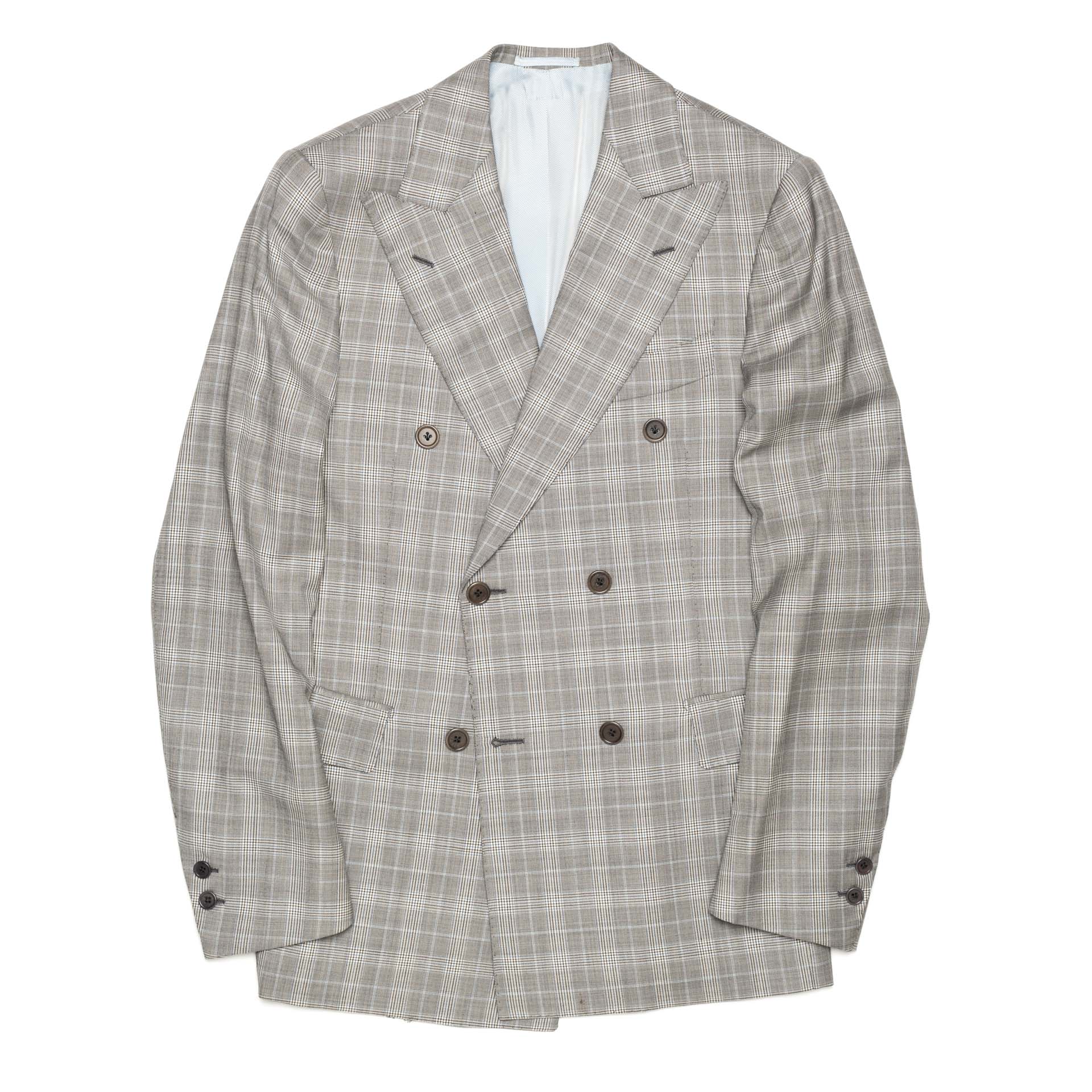 Sartoria CHIAIA Napoli Bespoke Gray Plaid Wool DB Peak Lapel Suit EU 46 US 36 SARTORIA CHIAIA