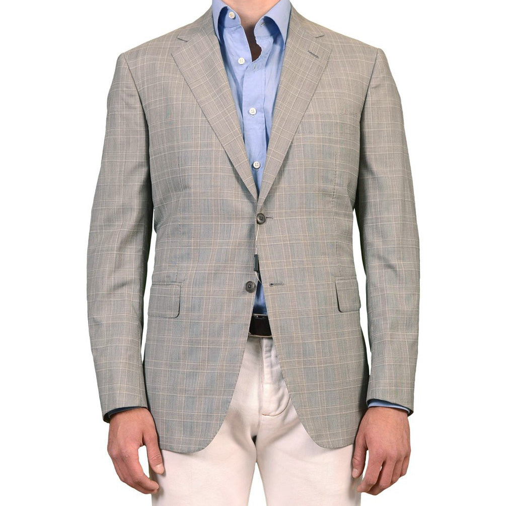 Sartoria PARTENOPEA Hand Made Gray Glen Plaid Wool-Silk Jacket EU 54 NEW US 44 SARTORIA PARTENOPEA