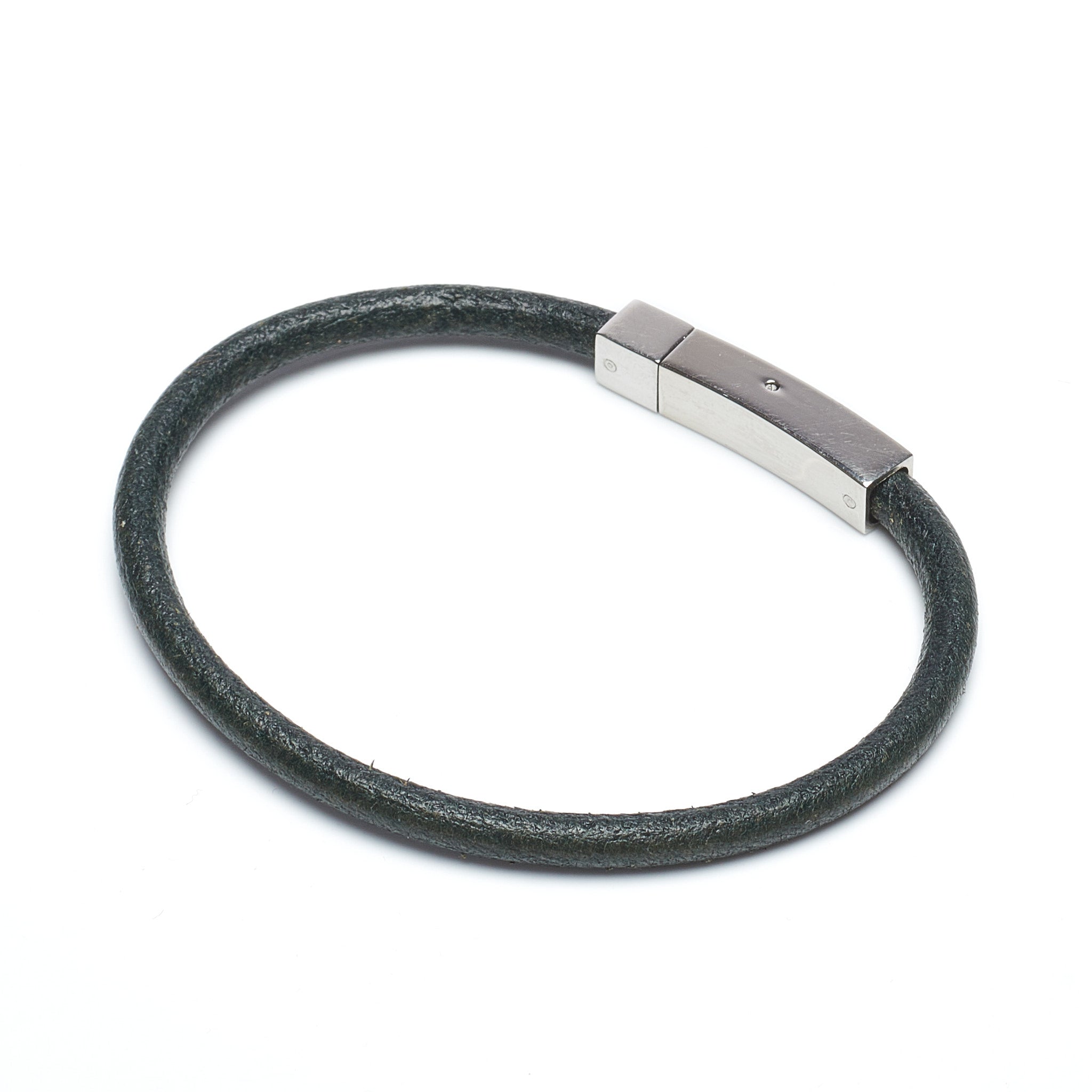 TATEOSSIAN London Dark Green Leather Bracelet with Stainless-steel clasp 18cm TATEOSSIAN