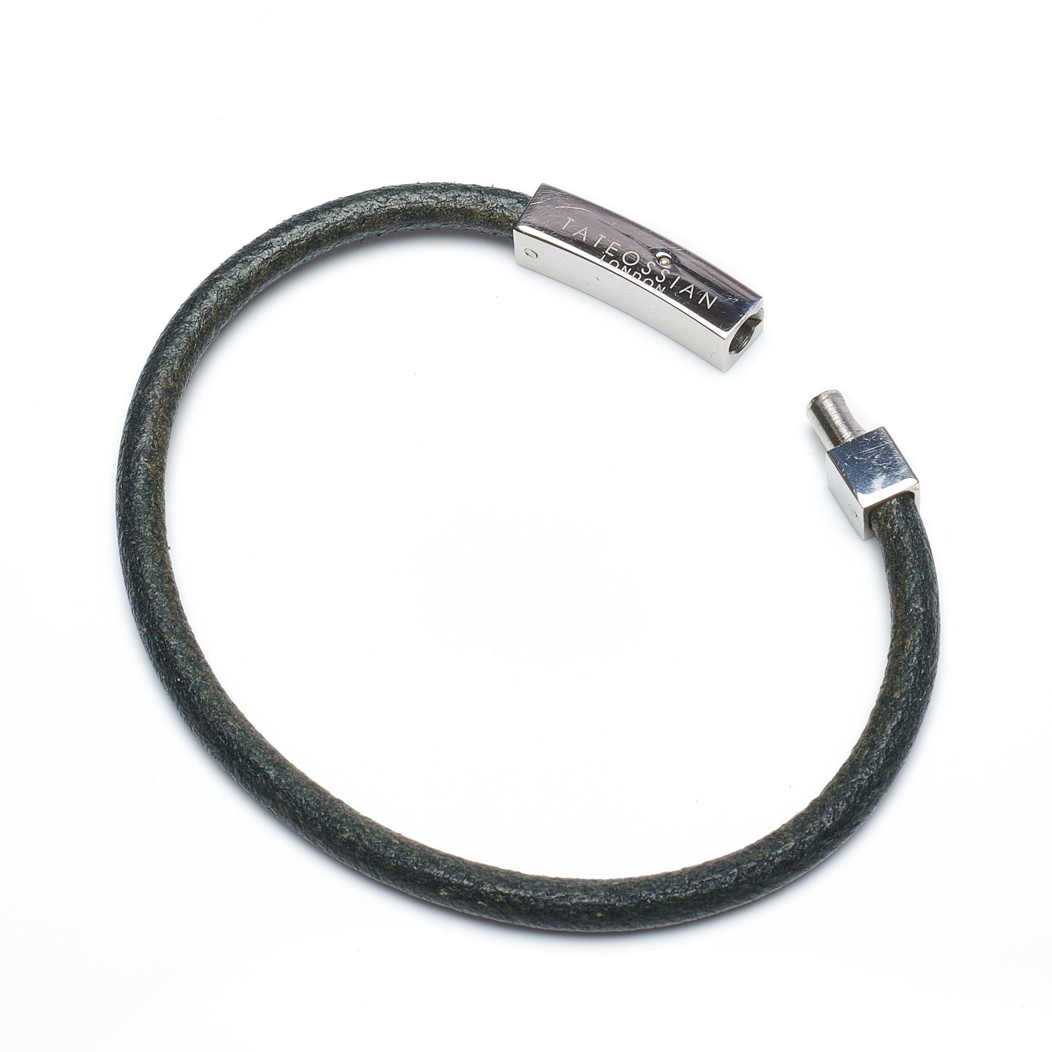 TATEOSSIAN London Dark Green Leather Bracelet with Stainless-steel clasp 18cm TATEOSSIAN