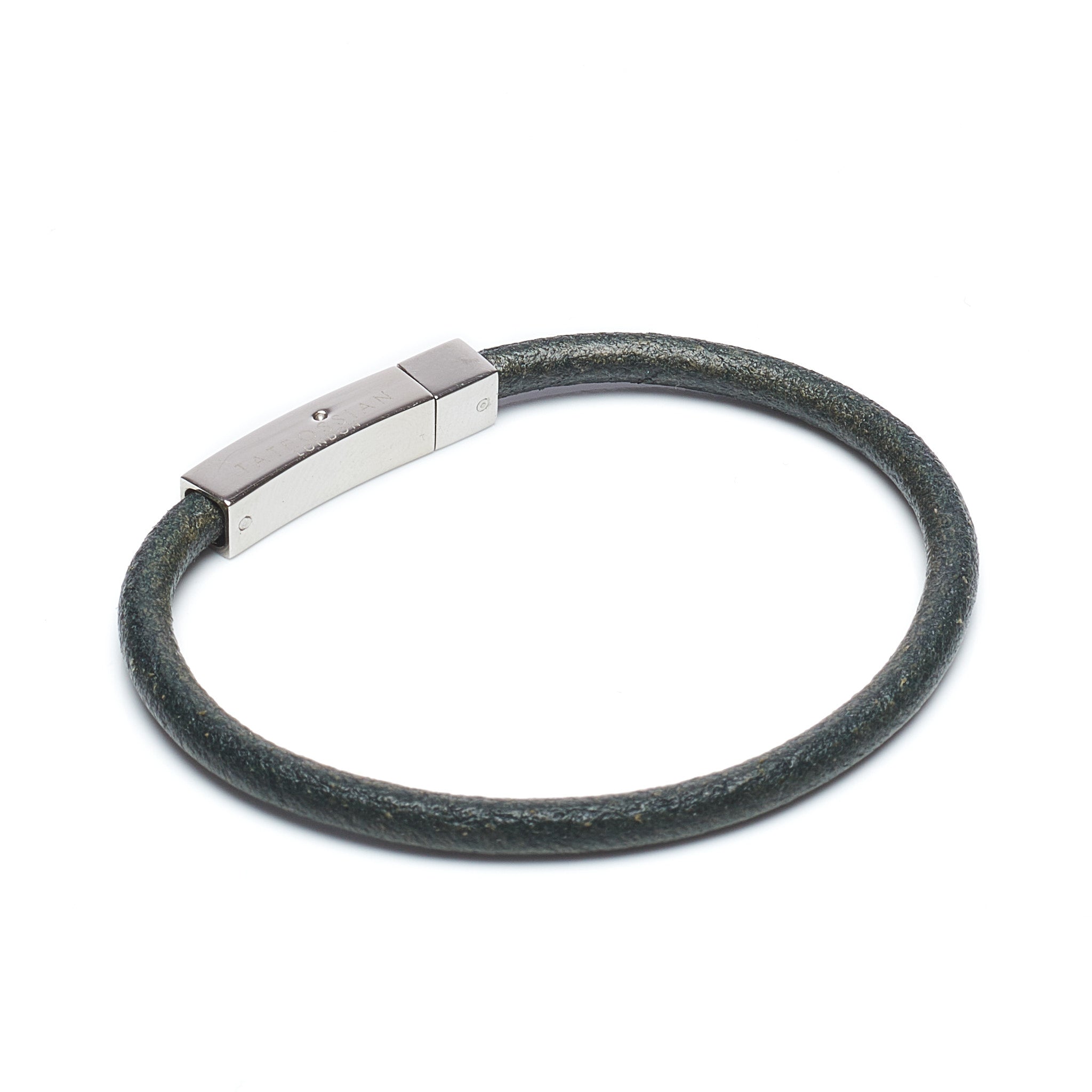 TATEOSSIAN London Dark Green Leather Bracelet with Stainless-steel clasp 18cm TATEOSSIAN