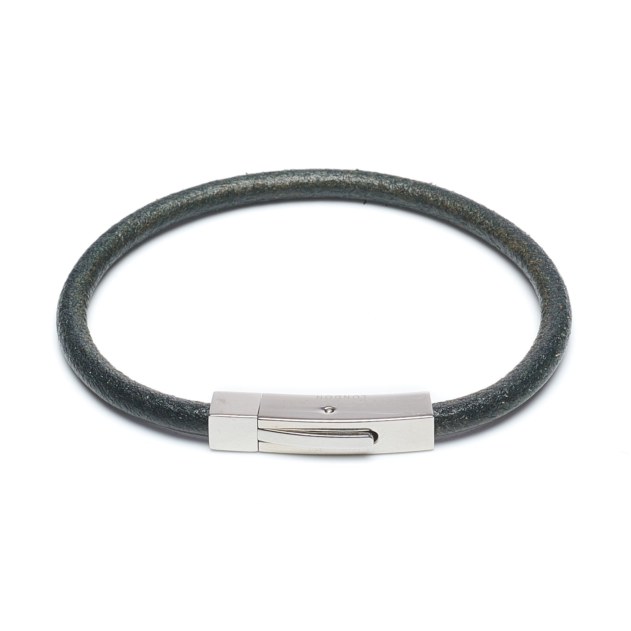 TATEOSSIAN London Dark Green Leather Bracelet with Stainless-steel clasp 18cm TATEOSSIAN