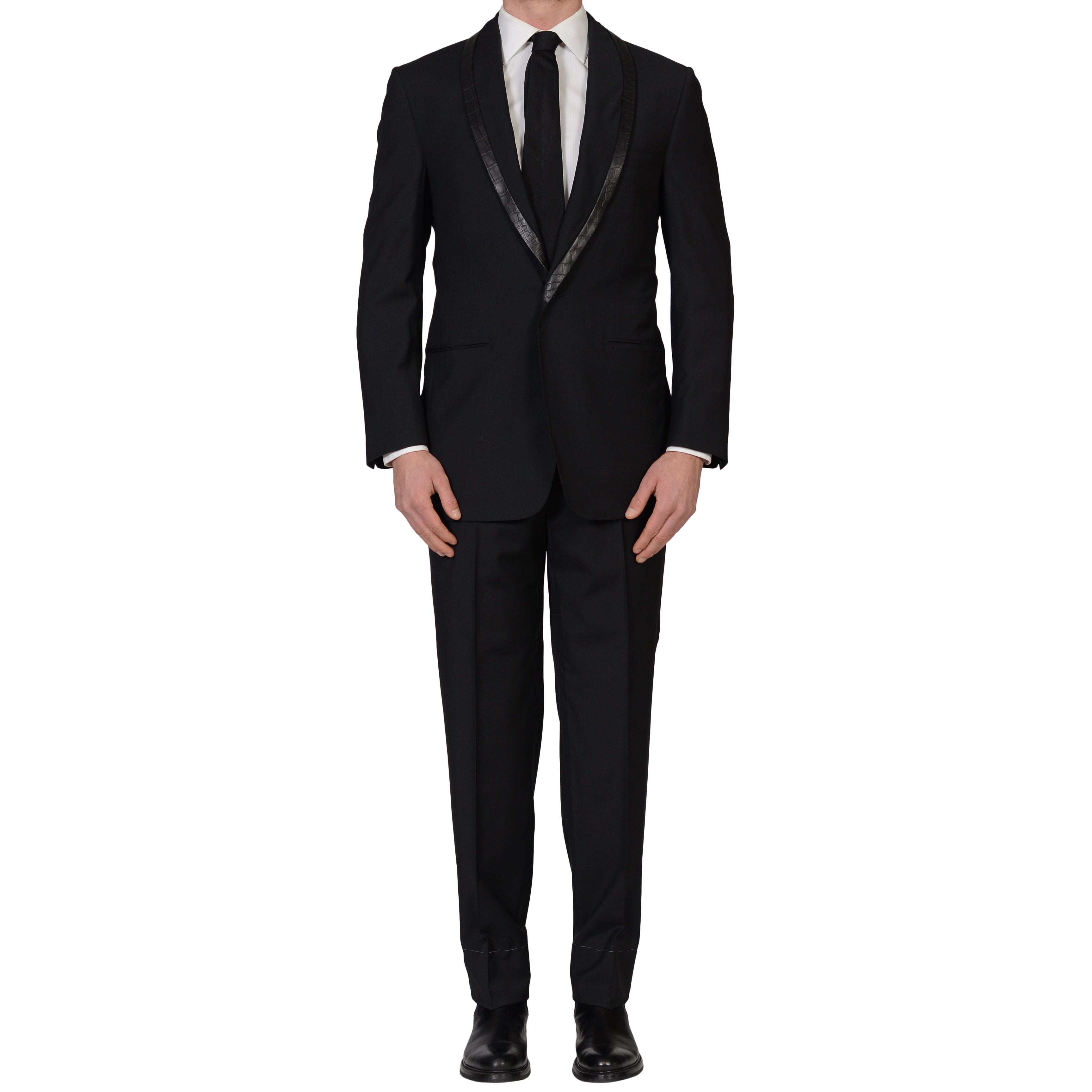 TINCATI Milano Black Wool-Mohair Tuxedo Suit w. Crocodile Trims EU 52 NEW US 42 TINCATI