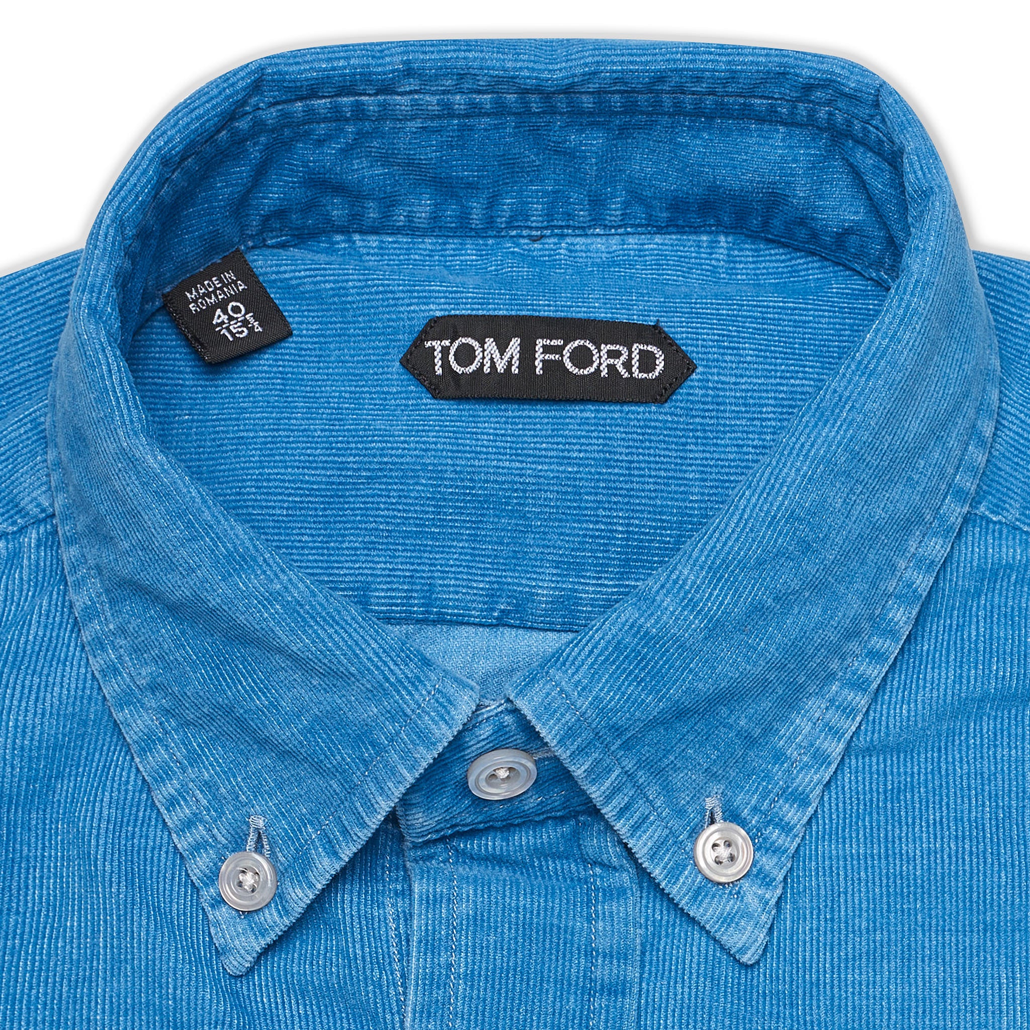TOM FORD Blue Corduroy Cotton Button-Down Casual Shirt NEW Slim Fit 15.5 TOM FORD