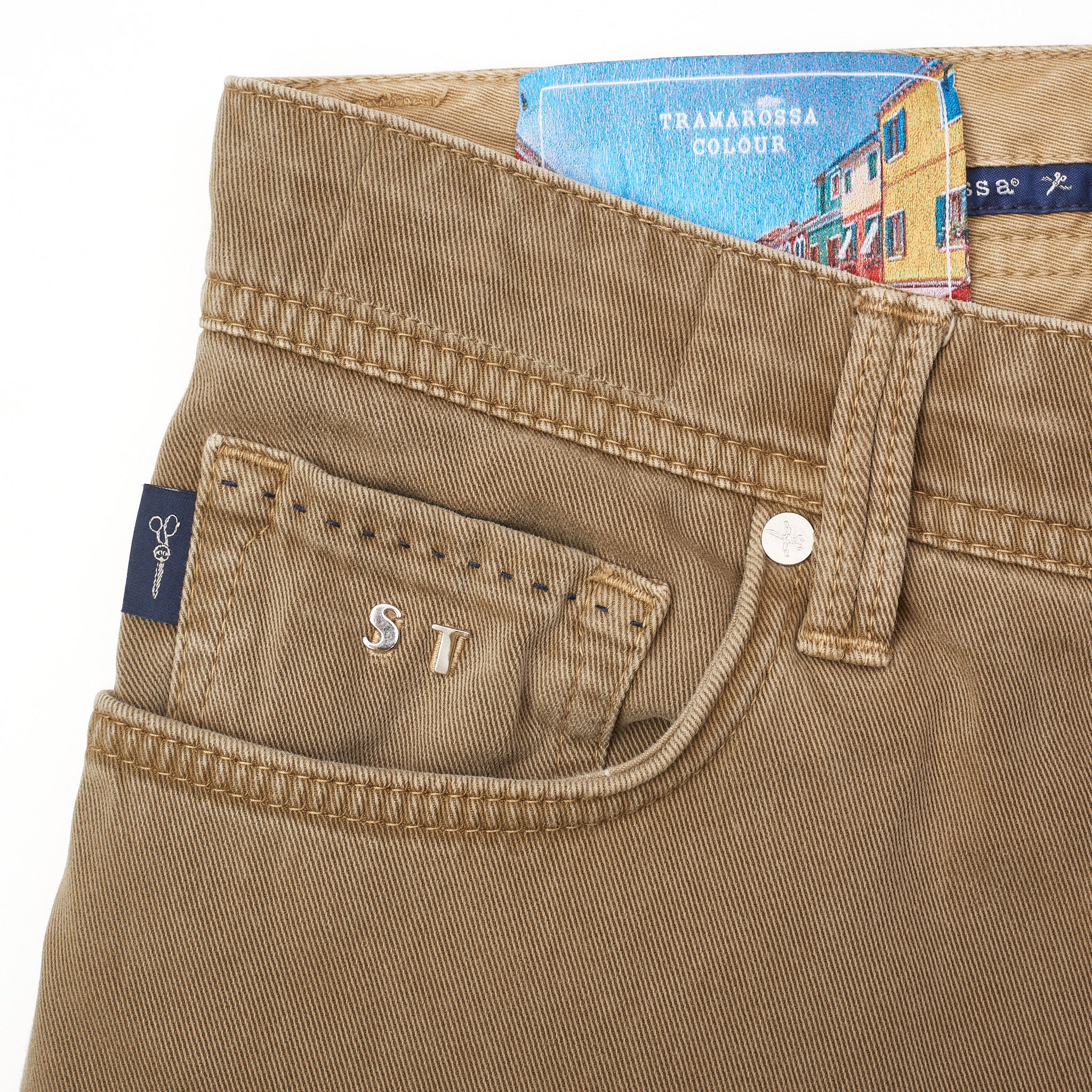 TRAMAROSSA Colour Leonardo Khaki Cotton Stretch Slim Fit Jeans Pants Size 33 TRAMAROSSA