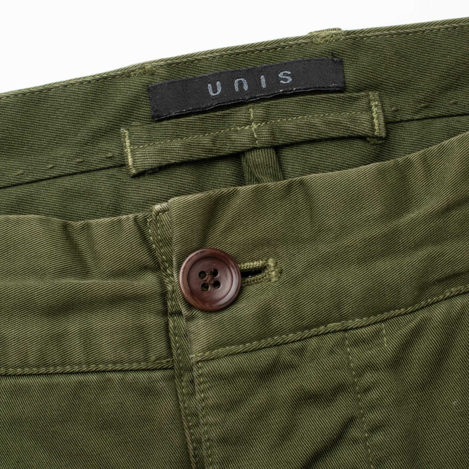 UNIS "Davis" Green Twill Cotton Single Pleated Chino Pants US 33 Slim Fit USA Ma UNIS