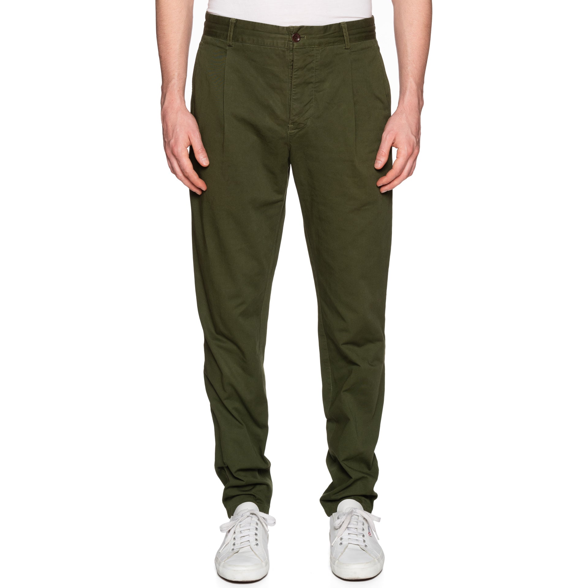 UNIS "Davis" Green Twill Cotton Single Pleated Chino Pants US 33 Slim Fit USA Ma UNIS