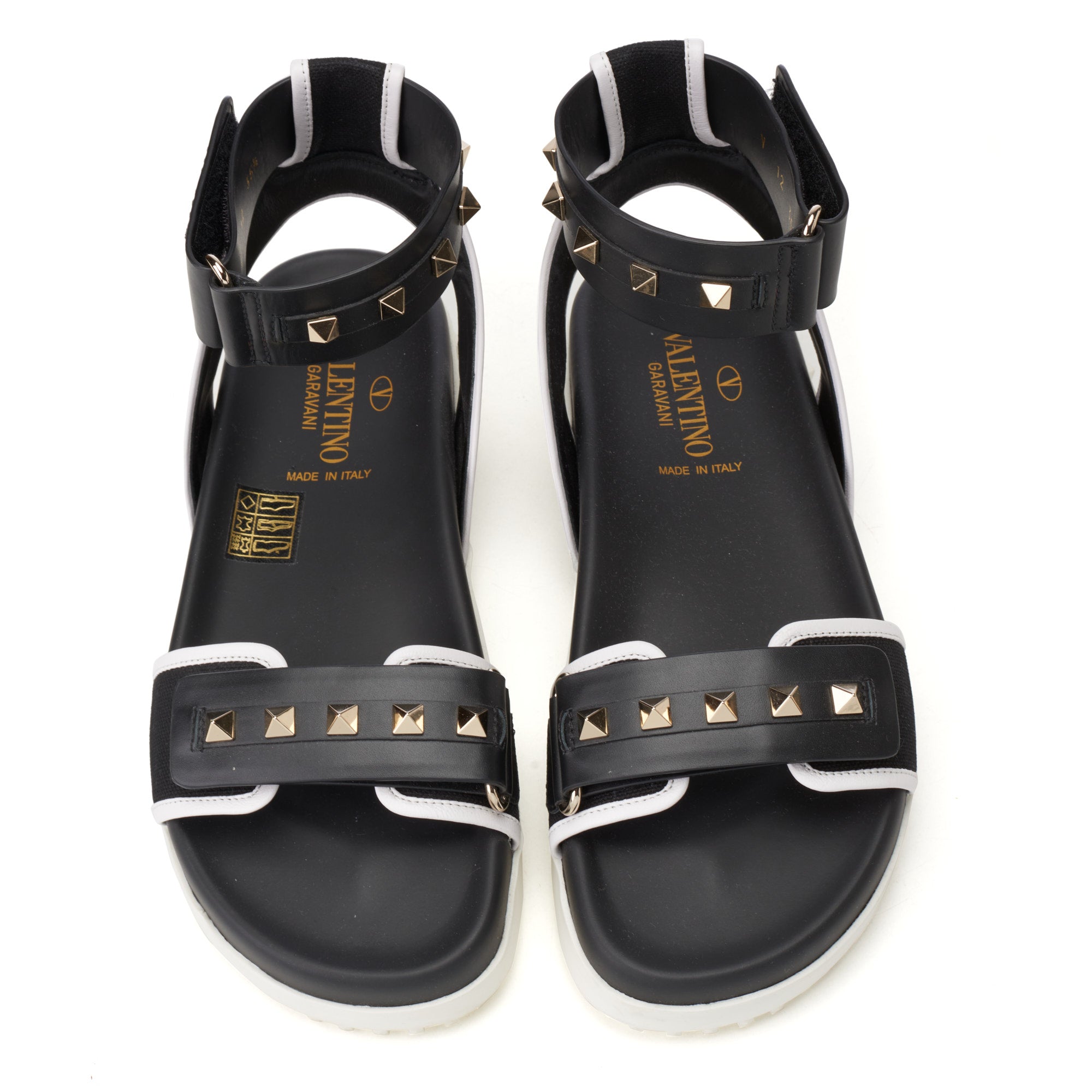 VALENTINO Garavani Black-White Stud Flat Sandal EU 35.5 US 5.5 NEW with Box WOMEN'S BOUTIQUE