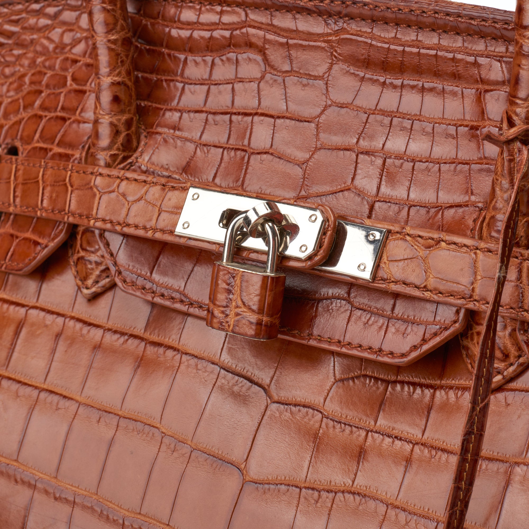 VIA LA MODA Cognac Genuine Nile Crocodile Leather Birkin 35 Style Handbag WOMEN'S BOUTIQUE
