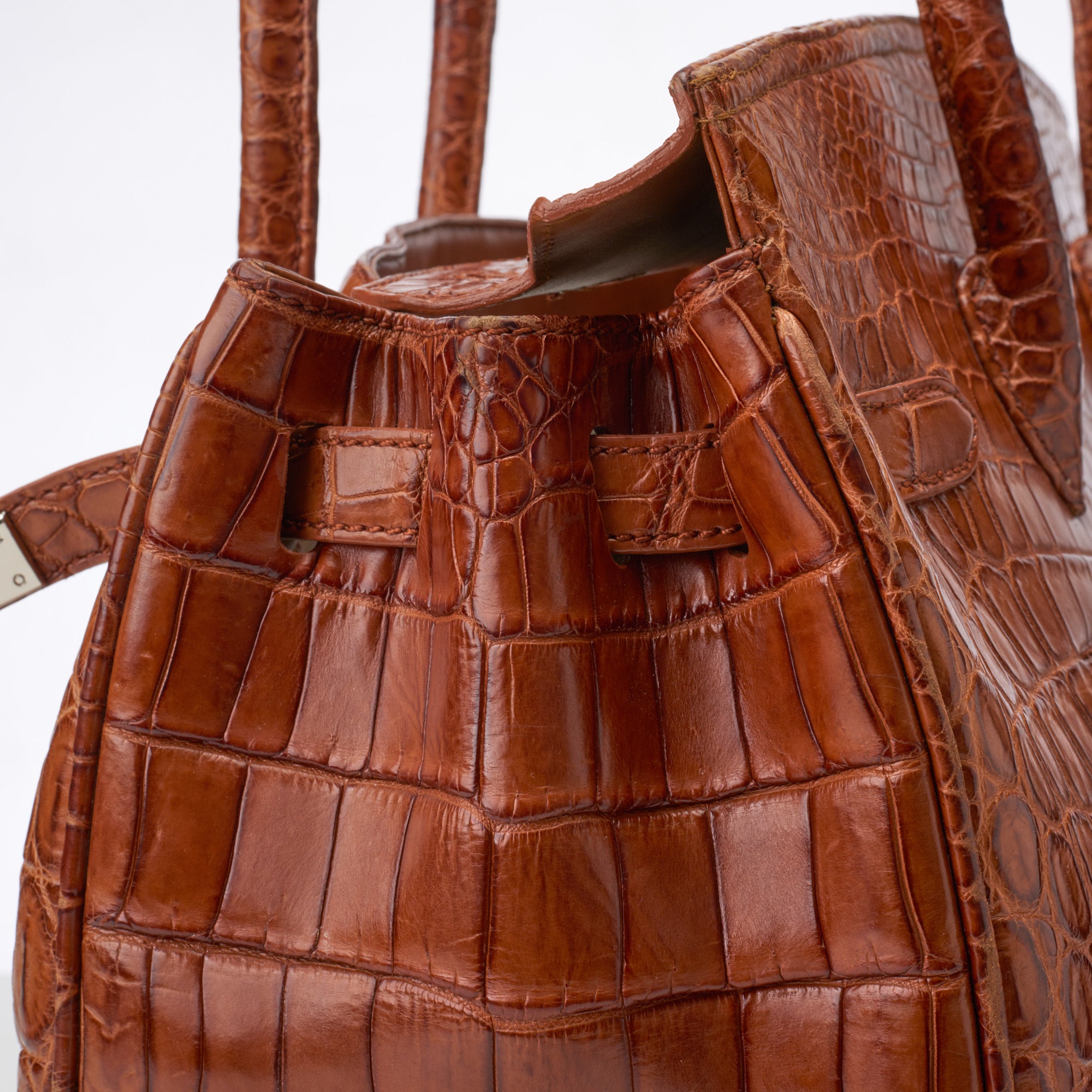 VIA LA MODA Cognac Genuine Nile Crocodile Leather Birkin 35 Style Handbag WOMEN'S BOUTIQUE