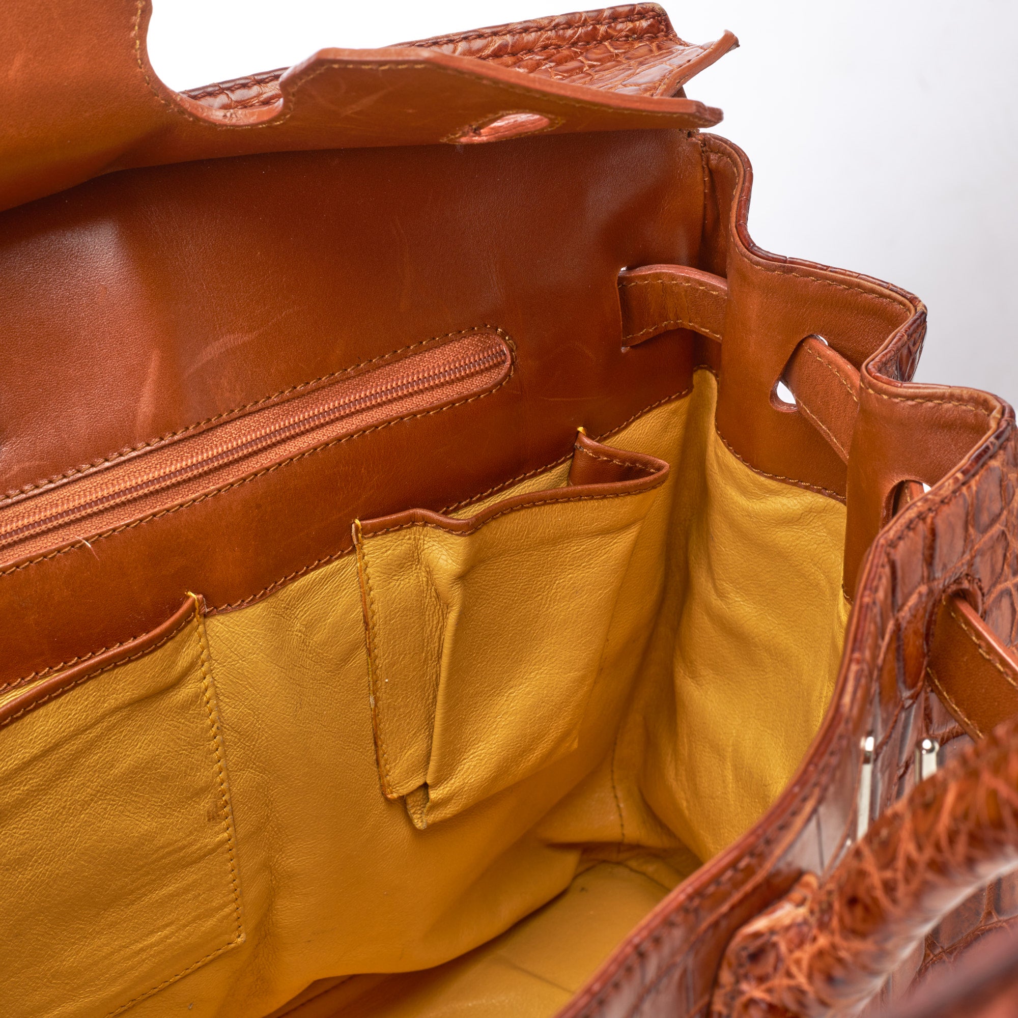 VIA LA MODA Cognac Genuine Nile Crocodile Leather Birkin 35 Style Handbag WOMEN'S BOUTIQUE