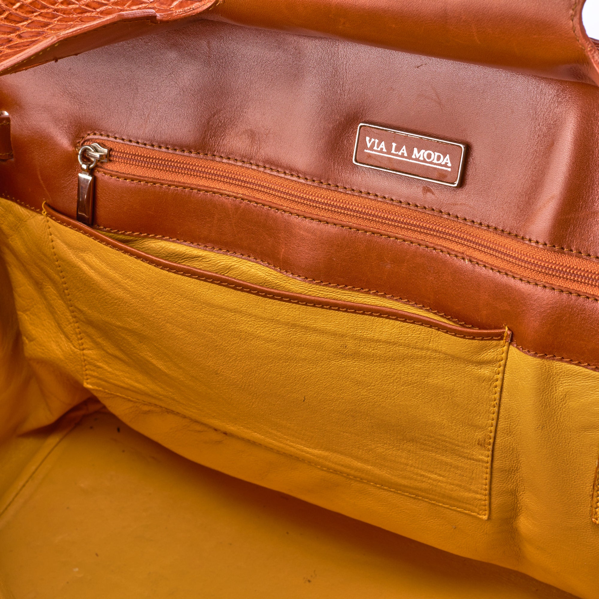 VIA LA MODA Cognac Genuine Nile Crocodile Leather Birkin 35 Style Handbag WOMEN'S BOUTIQUE