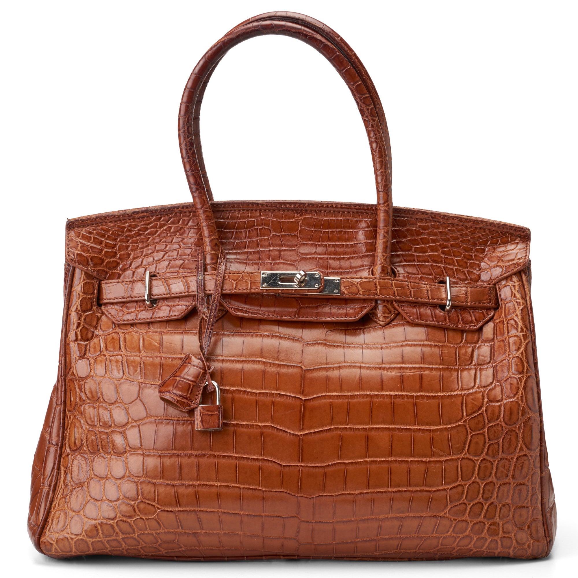 VIA LA MODA Cognac Genuine Nile Crocodile Leather Birkin 35 Style Handbag WOMEN'S BOUTIQUE