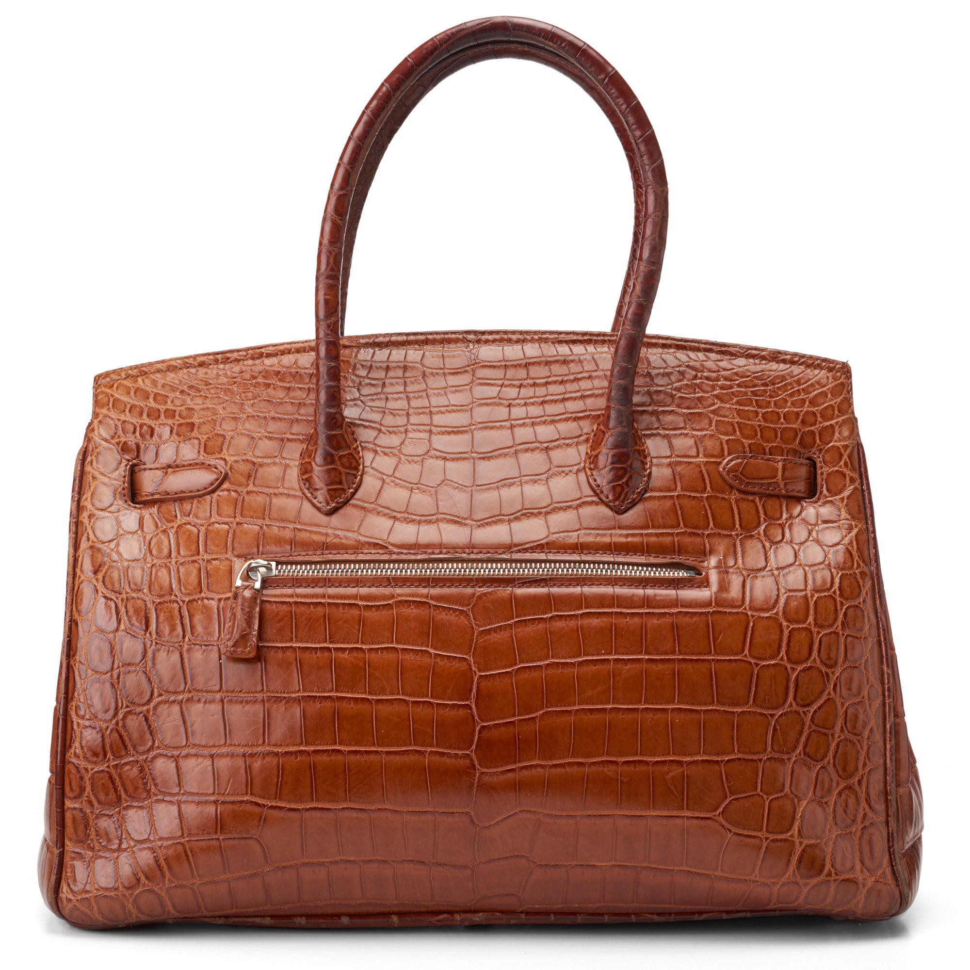 VIA LA MODA Cognac Genuine Nile Crocodile Leather Birkin 35 Style Handbag WOMEN'S BOUTIQUE