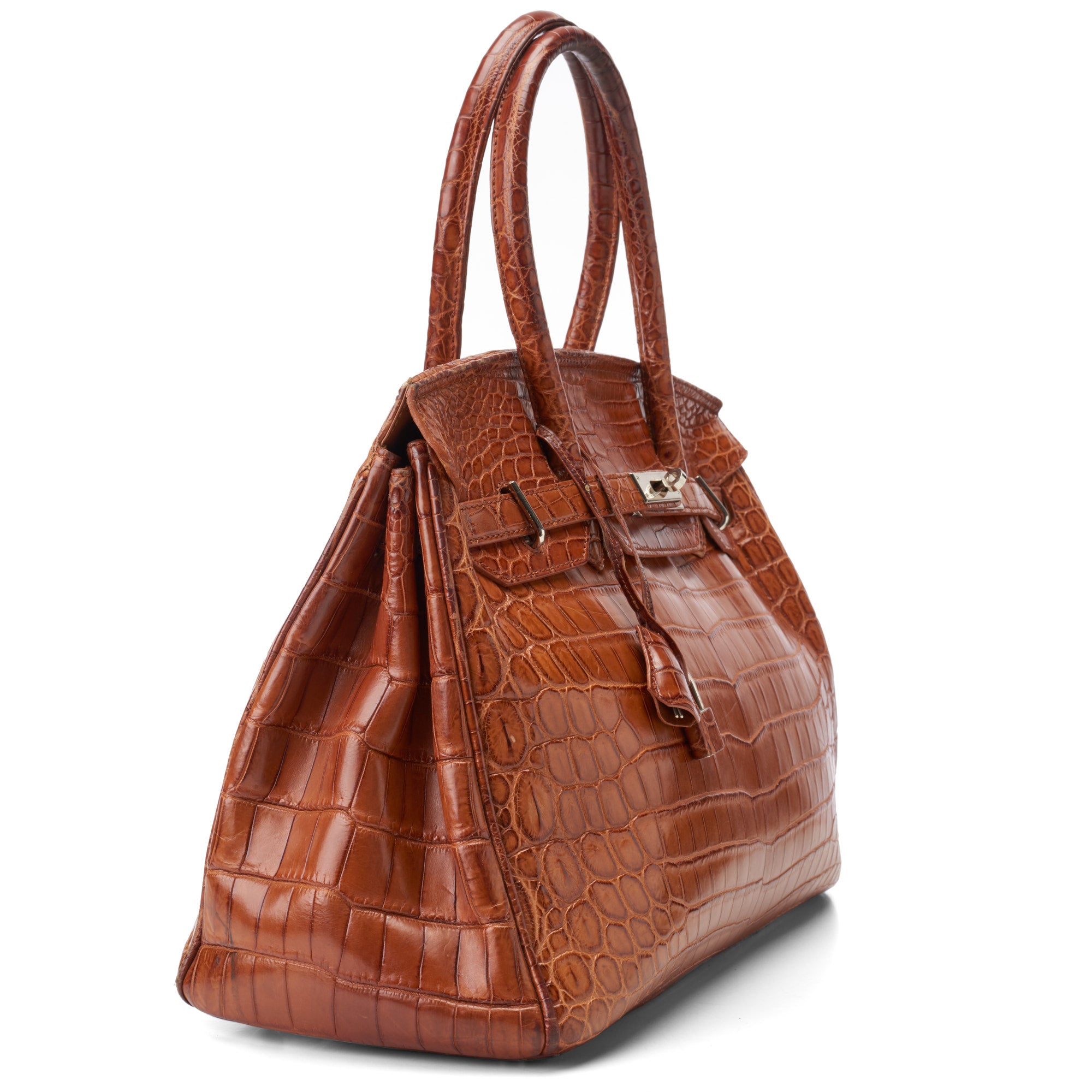 VIA LA MODA Cognac Genuine Nile Crocodile Leather Birkin 35 Style Handbag WOMEN'S BOUTIQUE