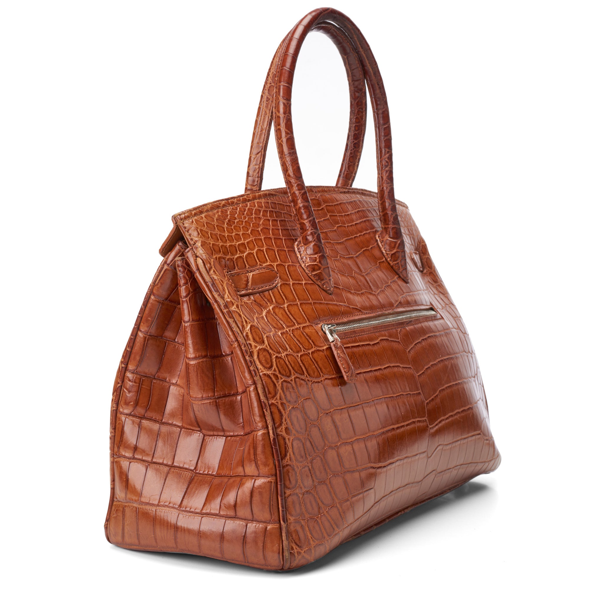 VIA LA MODA Cognac Genuine Nile Crocodile Leather Birkin 35 Style Handbag WOMEN'S BOUTIQUE