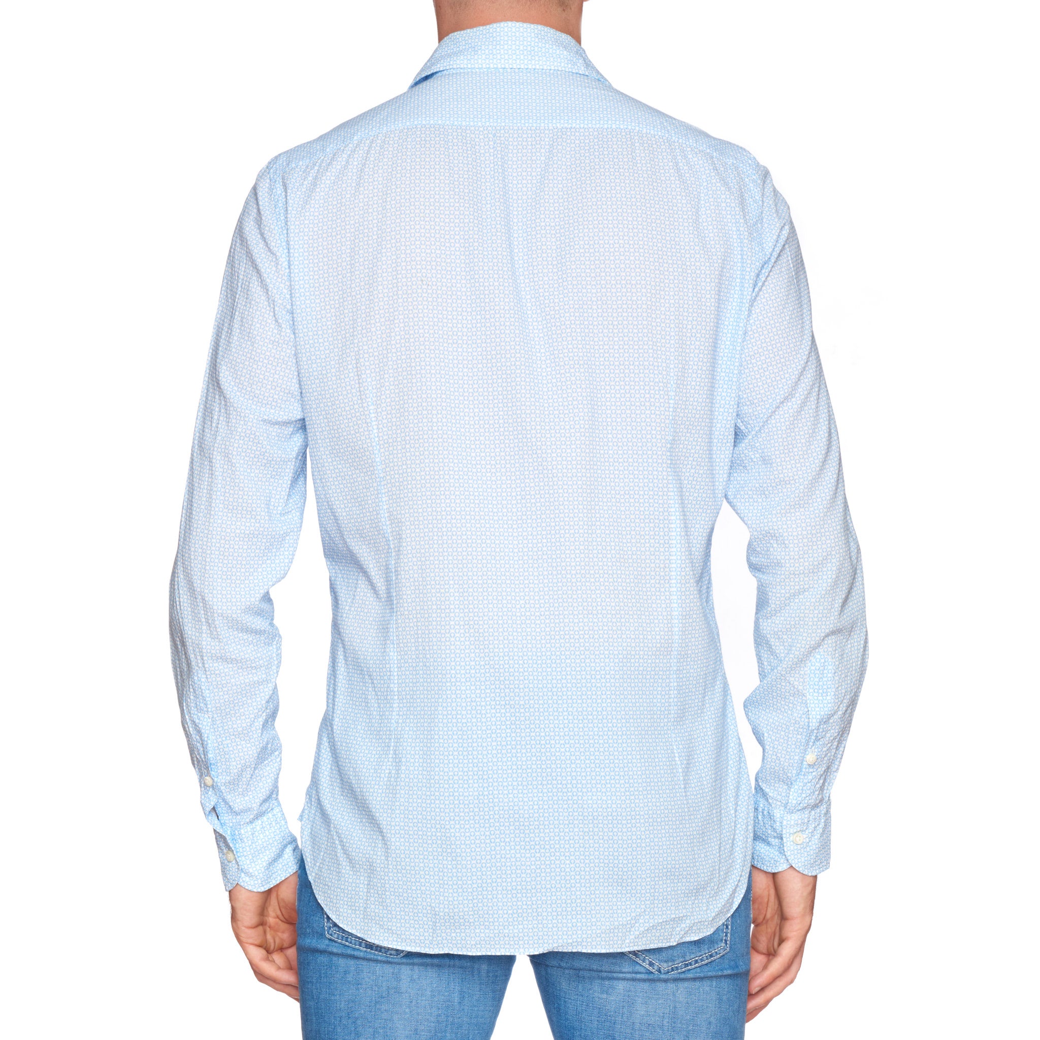 VINCENZO DI RUGGIERO Handmade Blue Circle Cotton Casual Shirt EU 40 US 15.75 VINCENZO DI RUGGIERO