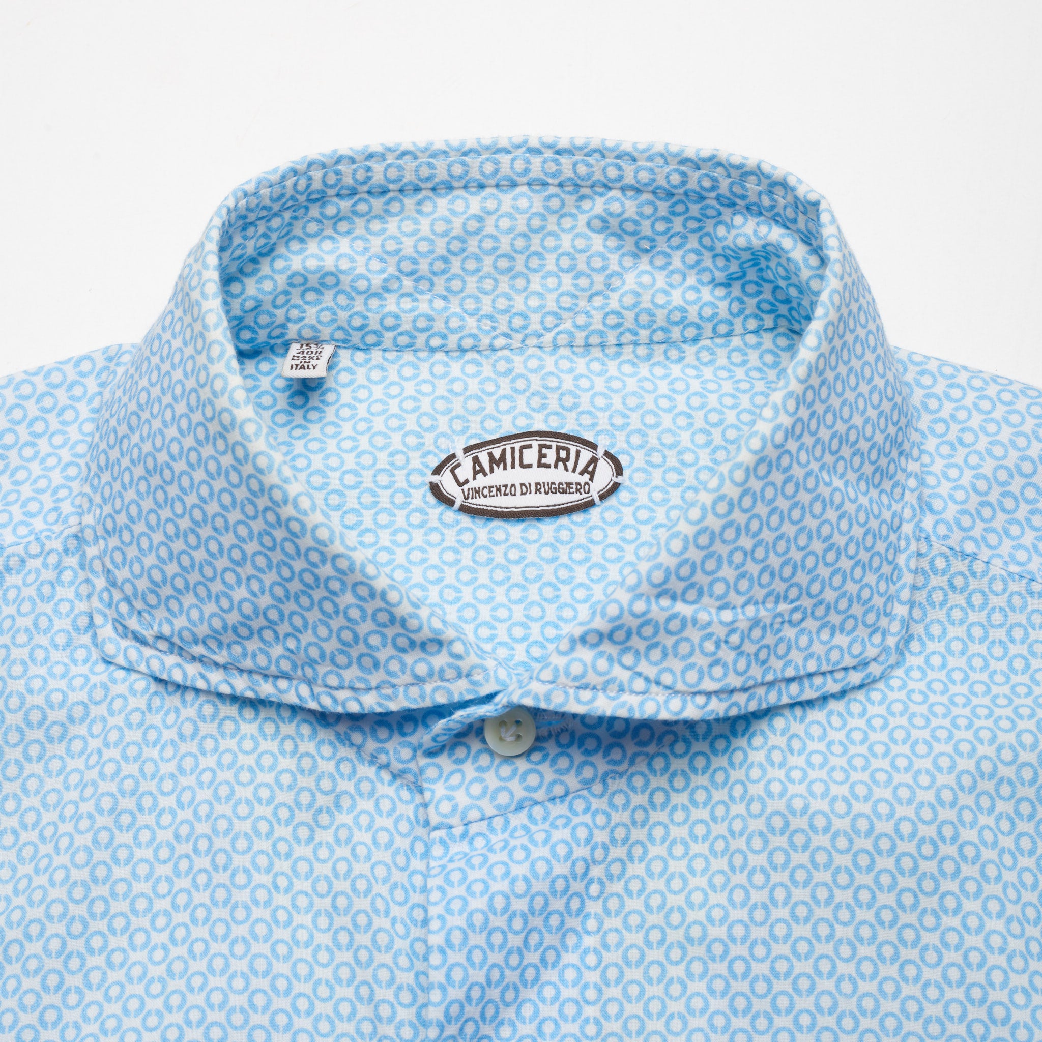 VINCENZO DI RUGGIERO Handmade Blue Circle Cotton Casual Shirt EU 40 US 15.75 VINCENZO DI RUGGIERO