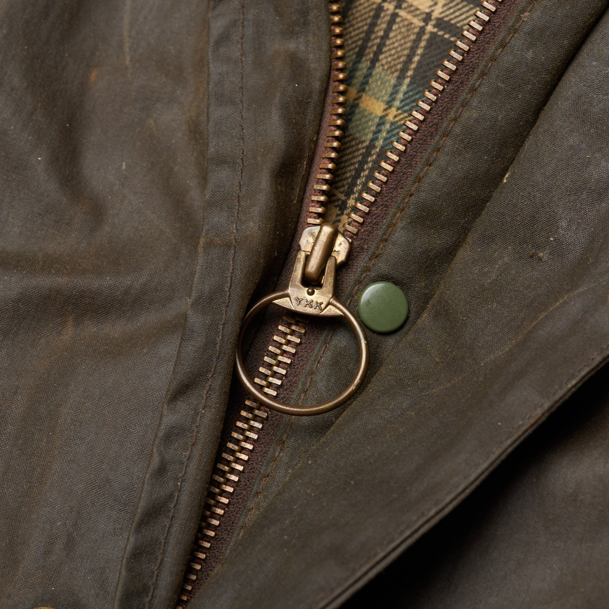 Vintage BARBOUR "Solway Zipper" Waxed Belted Jacket Coat Size 46 One Crest BARBOUR