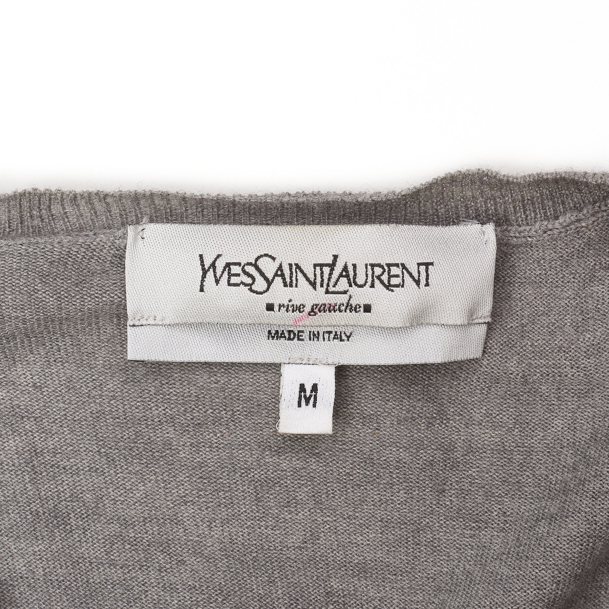YVES SAINT LAURENT Gray Cotton V-Neck Sweater EU 50 US M YVES SAINT LAURENT