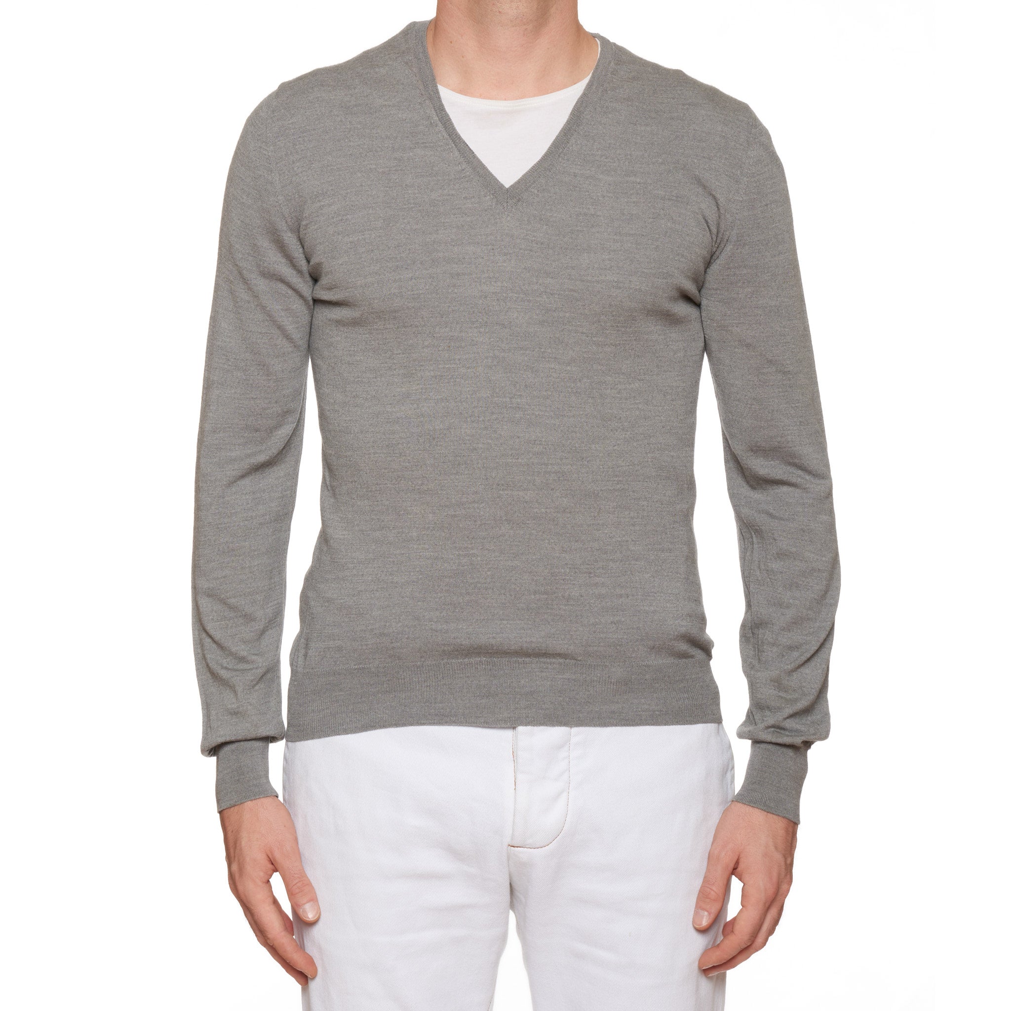 YVES SAINT LAURENT Gray Cotton V-Neck Sweater EU 50 US M YVES SAINT LAURENT