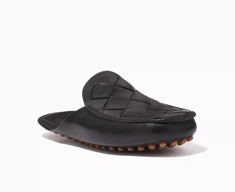 BOTTEGA VENETA DOUGLAS Black Woven Open-back Loafers Leather Slipper Shoes