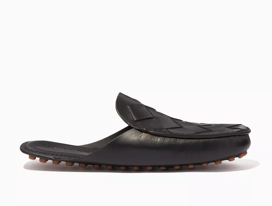 BOTTEGA VENETA DOUGLAS Black Woven Open-back Loafers Leather Slipper Shoes