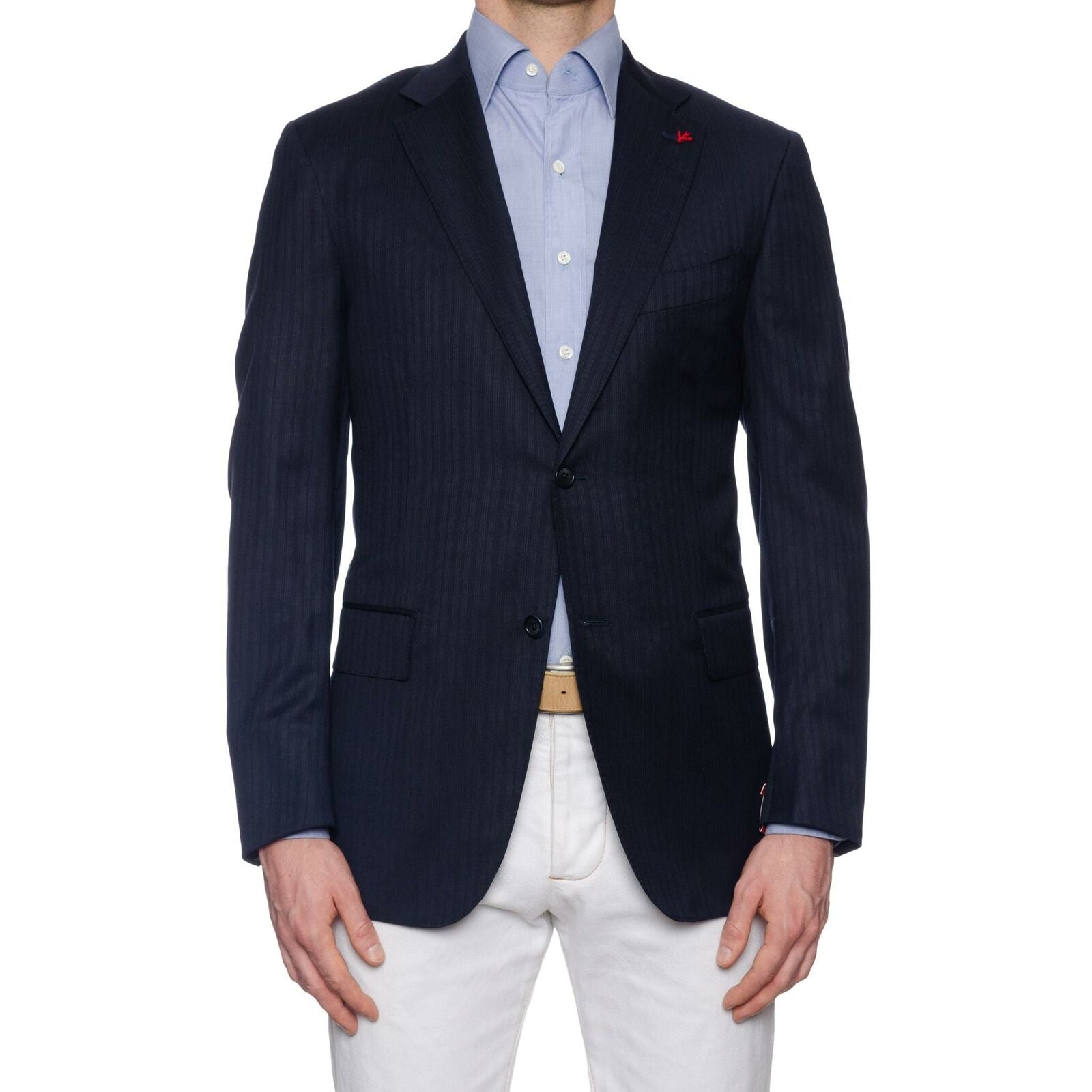 ISAIA Napoli "Base S" Navy Blue Striped Wool Super 120's Jacket