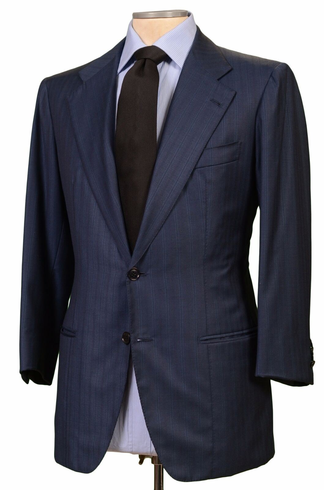 LH RUBINACCI Napoli Blue Striped Bespoke Business Suit EU 50 US 38 40 Short
