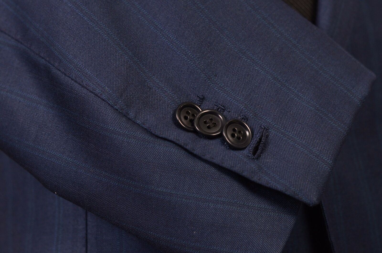 LH RUBINACCI Napoli Blue Striped Bespoke Business Suit EU 50 US 38 40 Short