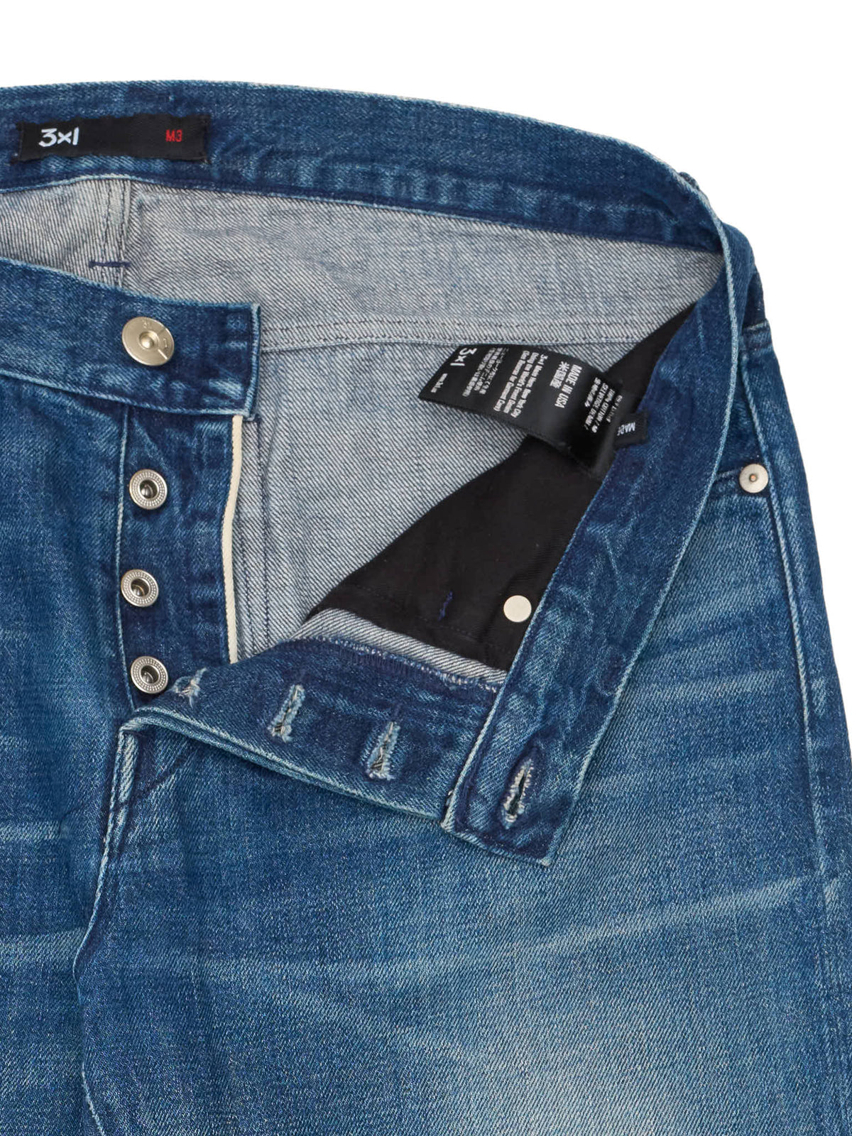 3x1 M3 Blue Denim Selvedge Slim Straight Fit Jeans Pants US 33