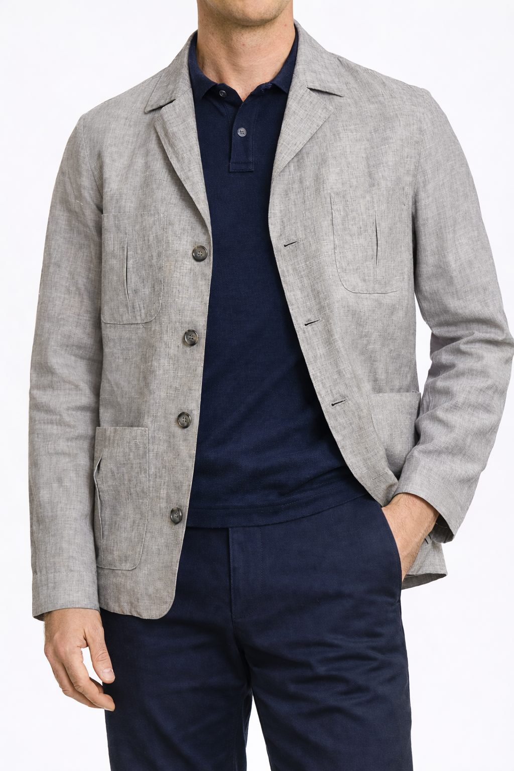 PIETRA SALATA Napoli "John Jacket" Heather Gray Melange Linen Jacket