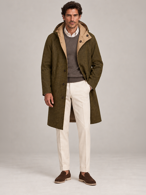 KITON KIRED Herringbone Donegal Wool-Rain Proof Double Face Balmacaan Coat