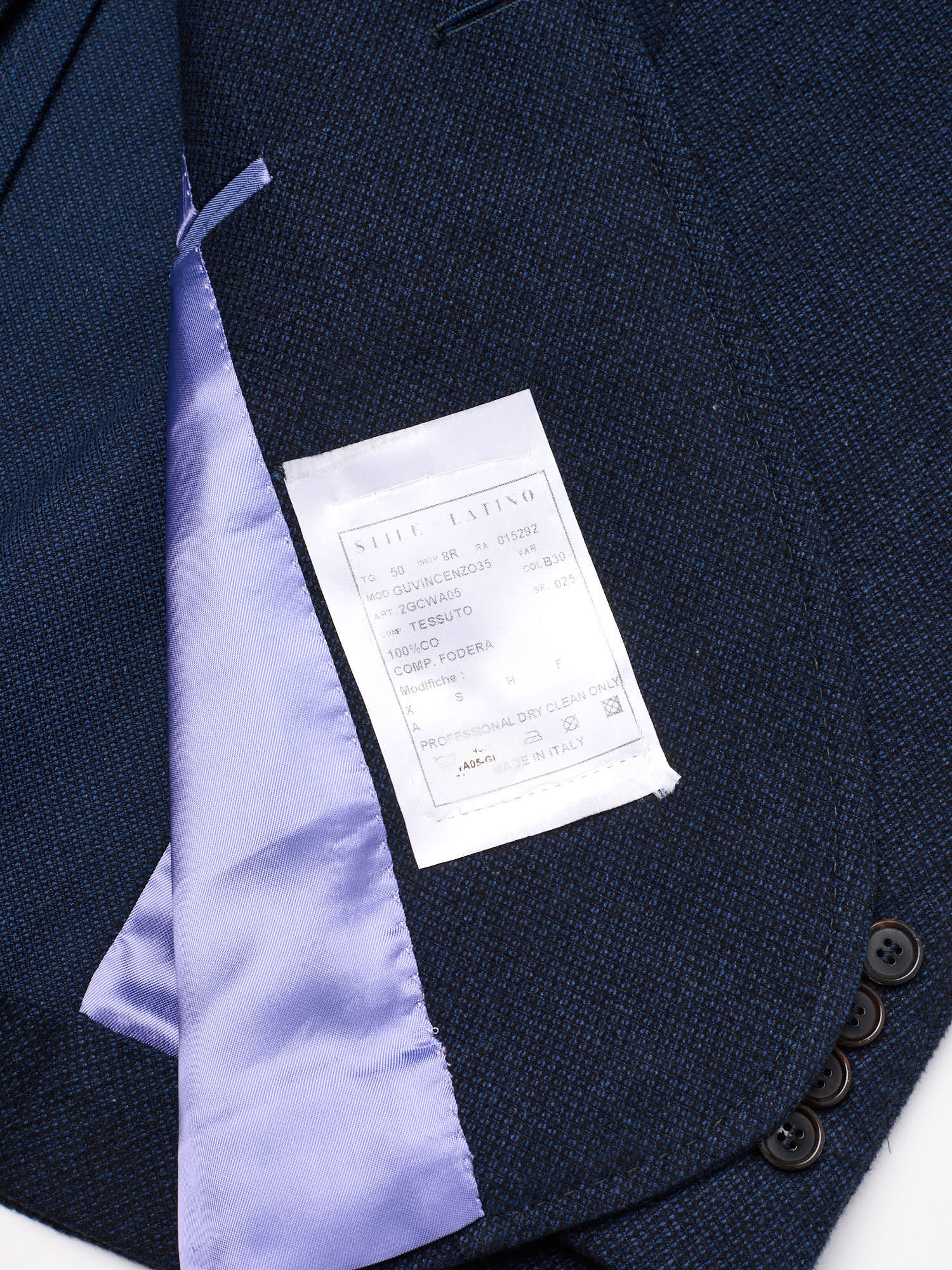 STILE LATINO "Vincenzo" Blue Birdseye Cotton Slim Fit Jacket