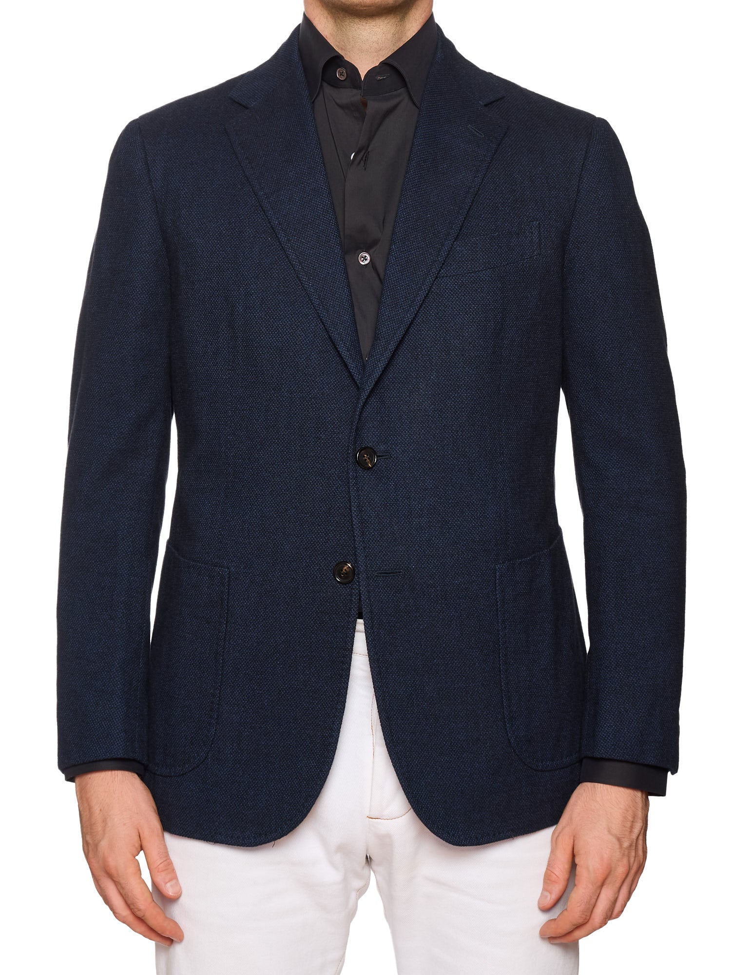 STILE LATINO "Vincenzo" Blue Birdseye Cotton Slim Fit Jacket