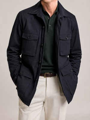 ANDERSON SHEPPARD Navy Blue Cotton Twill Safari Jacket L