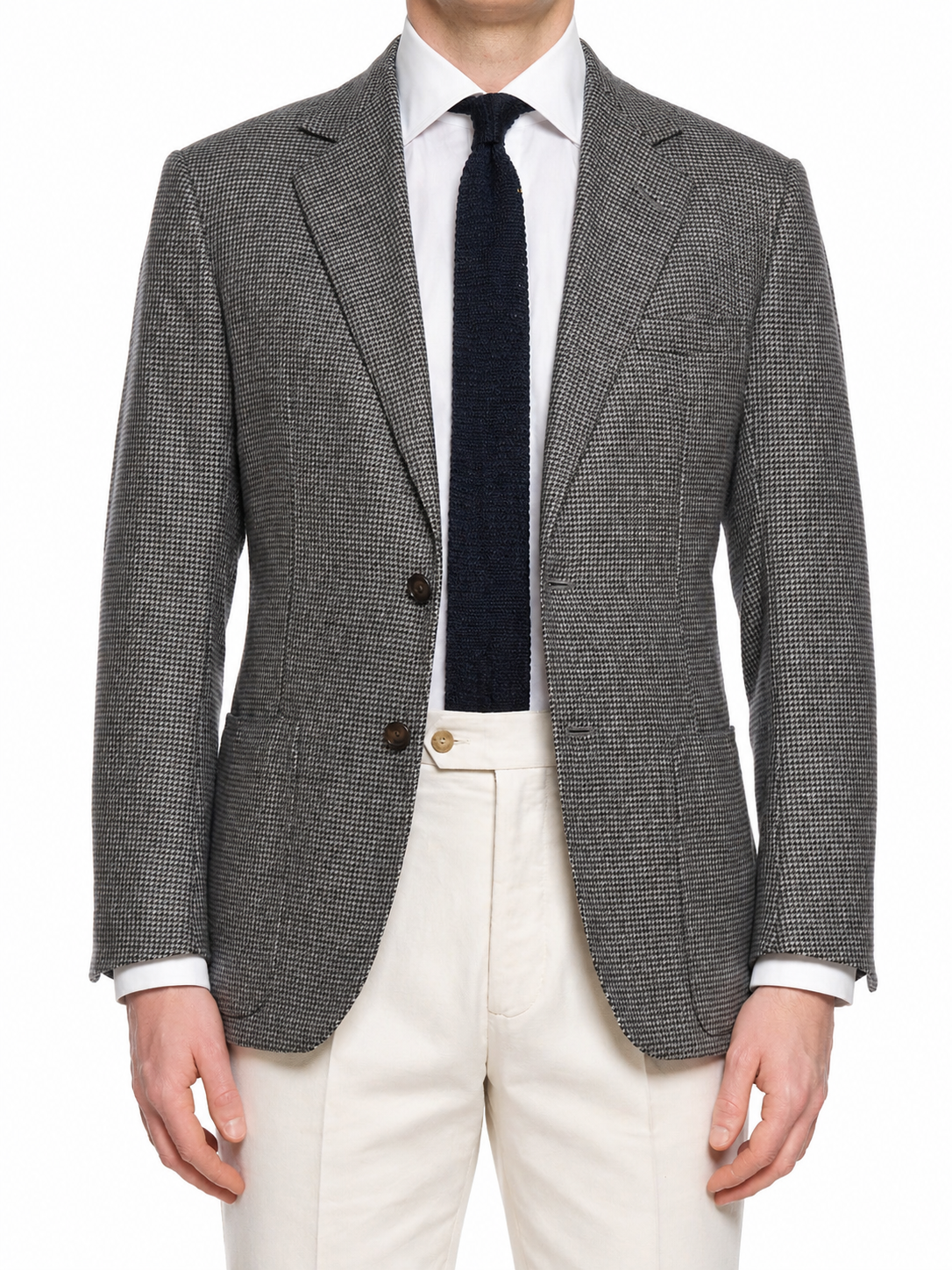 ANDERSON & SHEPPARD Bespoke Gray Houndstooth Wool Blazer Jacket