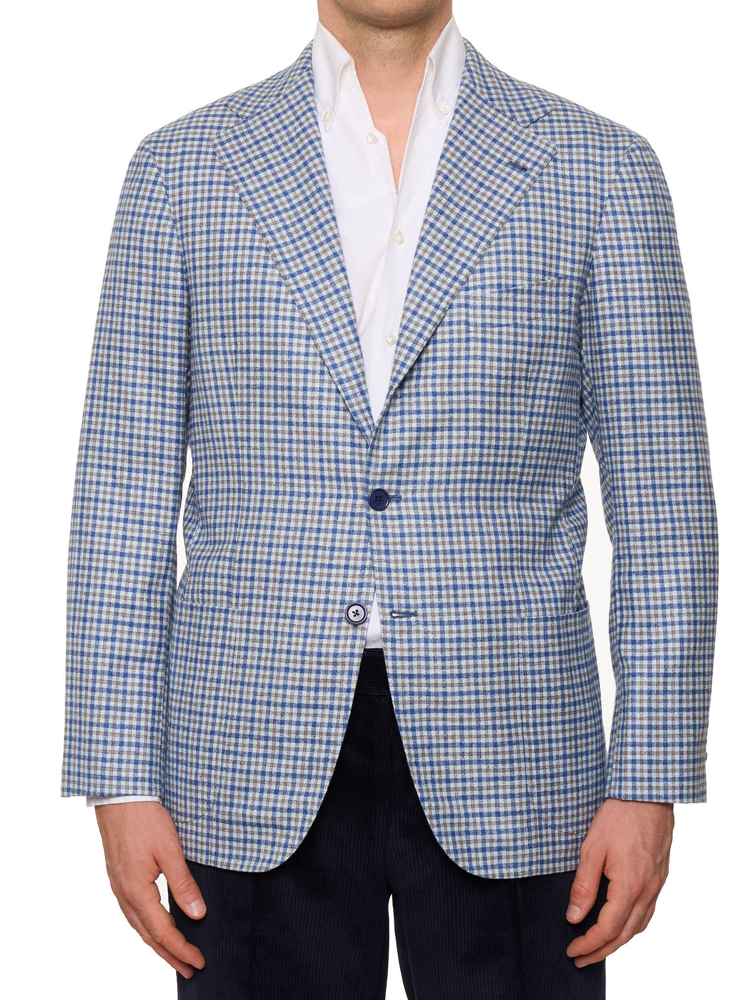 SARTORIA CIARDI Bespoke Handmade Blue-White Plaid Wool-Silk Jacket NEW