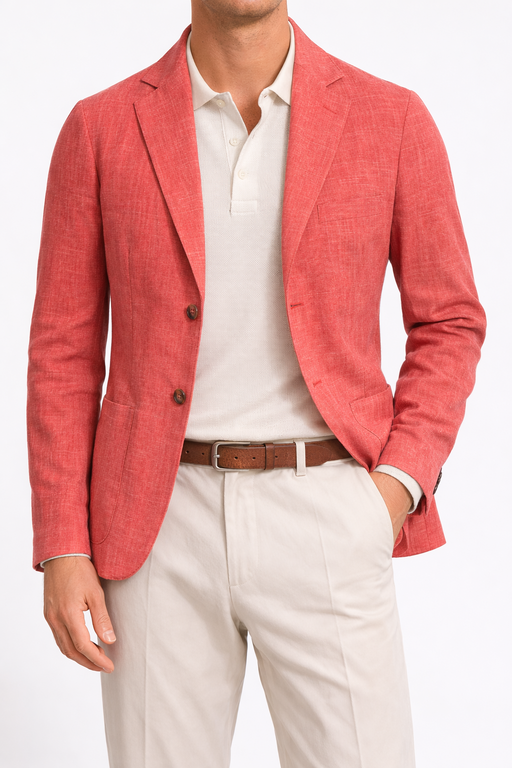 PIETRA SALATA Napoli Coral-Red Jacket Drago Wool-Silk-Linen Ultralight Jacket Blazer
