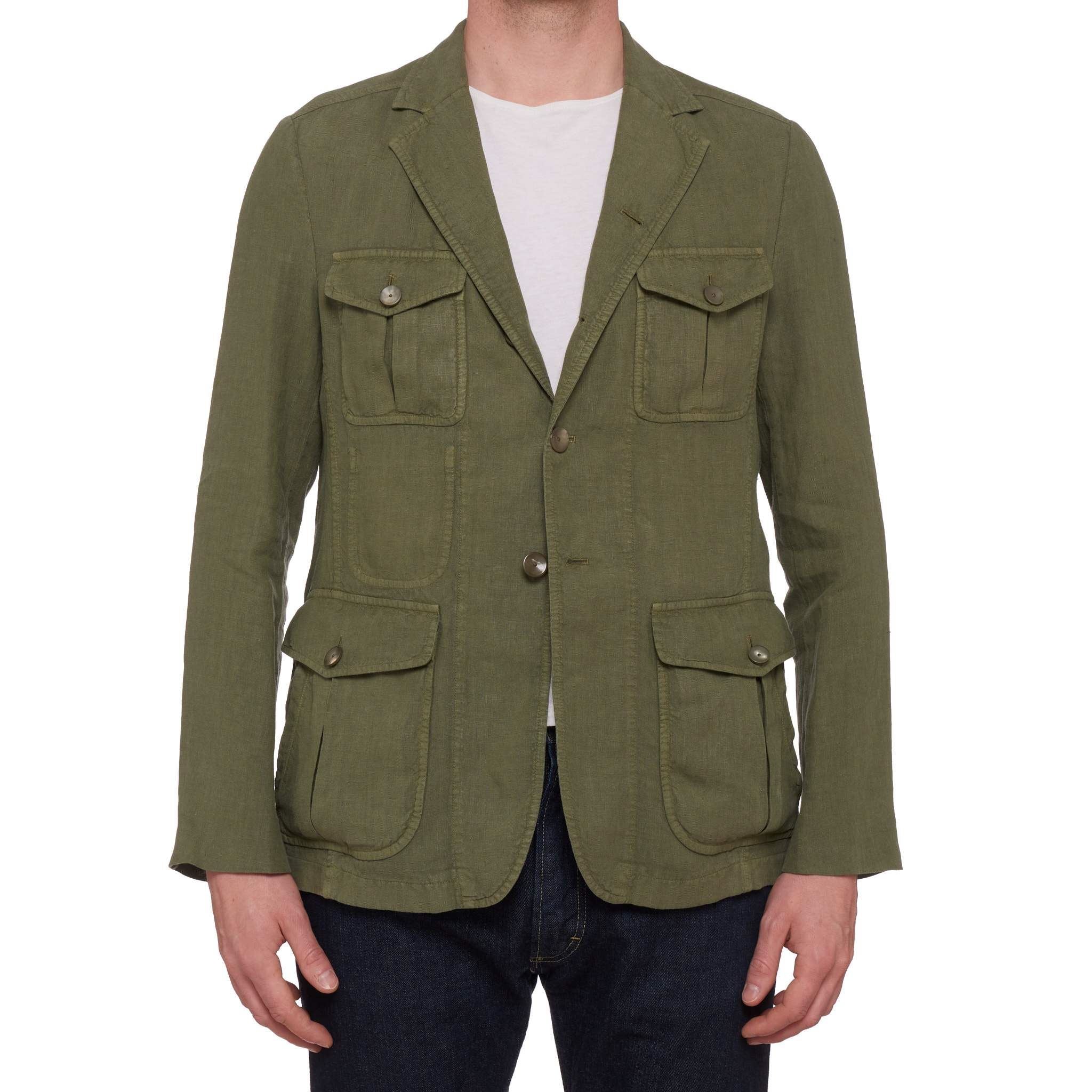 BOGLIOLI Milano Green Linen Safari Jacket Coat EU 50 NEW US M