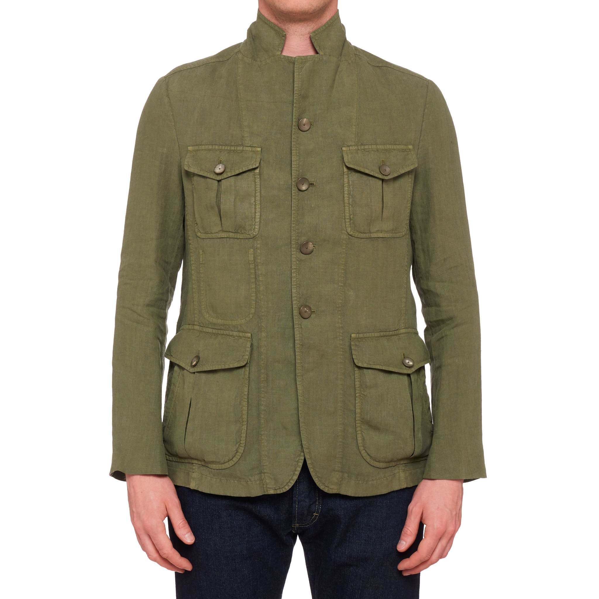 BOGLIOLI Milano Green Linen Safari Jacket Coat EU 50 NEW US M