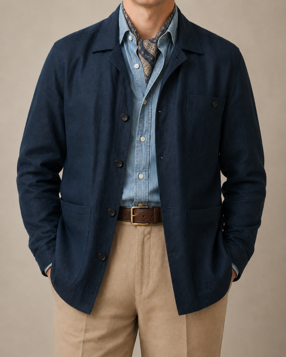 ANDERSON & SHEPPARD Navy Blue Linen Chore Jacket Overshirt NEW
