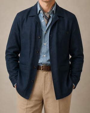 ANDERSON & SHEPPARD Navy Blue Linen Chore Jacket Overshirt NEW