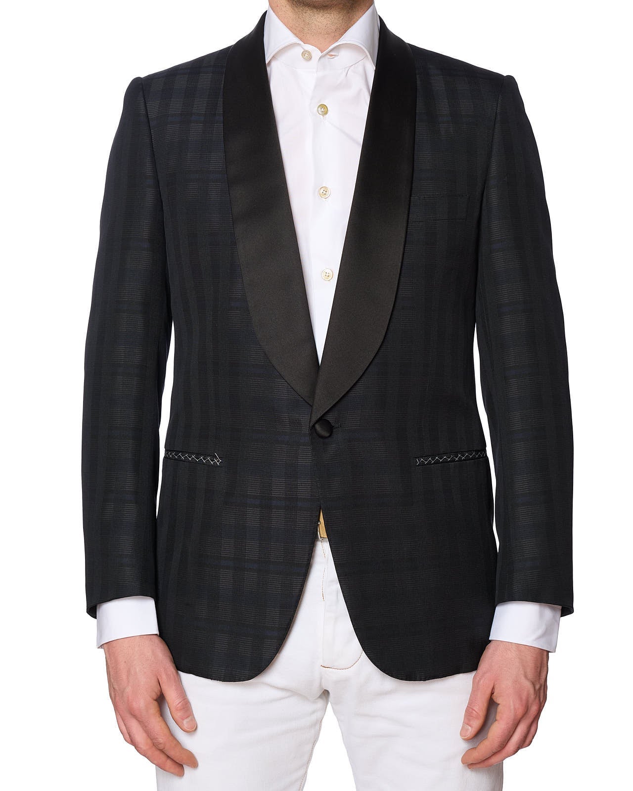 ABLA Handmade Midnight Blue Silk Shawl Collar Dinner Jacket EU 48 NEW US 38