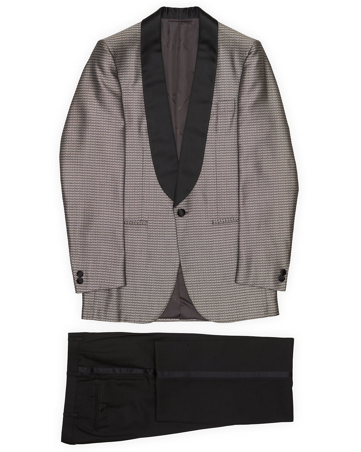 ABLA by Angelo Blasi Black-Gray Handmade Silk Shawl Collar Tuxedo Suit EU 44 NEW US 34