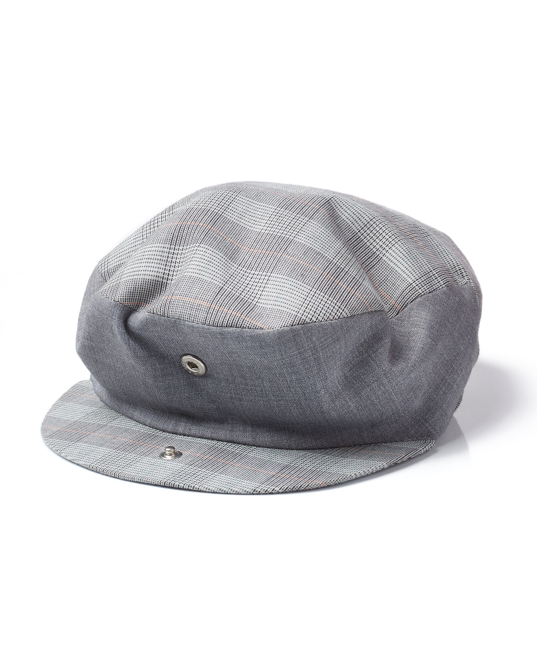 AERO France Gray Prince of Wales Wool Blend Snap Flat Cap Size 56 / S